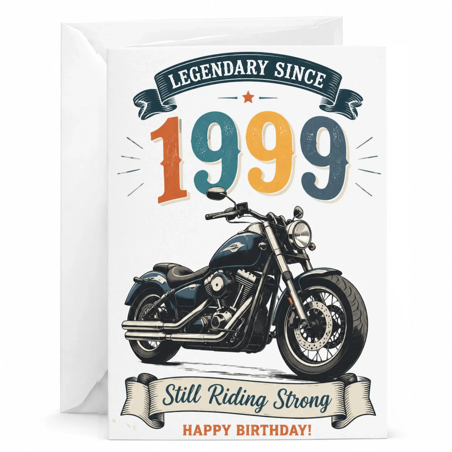 Birthday Card for Motorcycle Enthusiast Featuring Vintage 1999 Design Legendary Since Graphic Greeting Card
