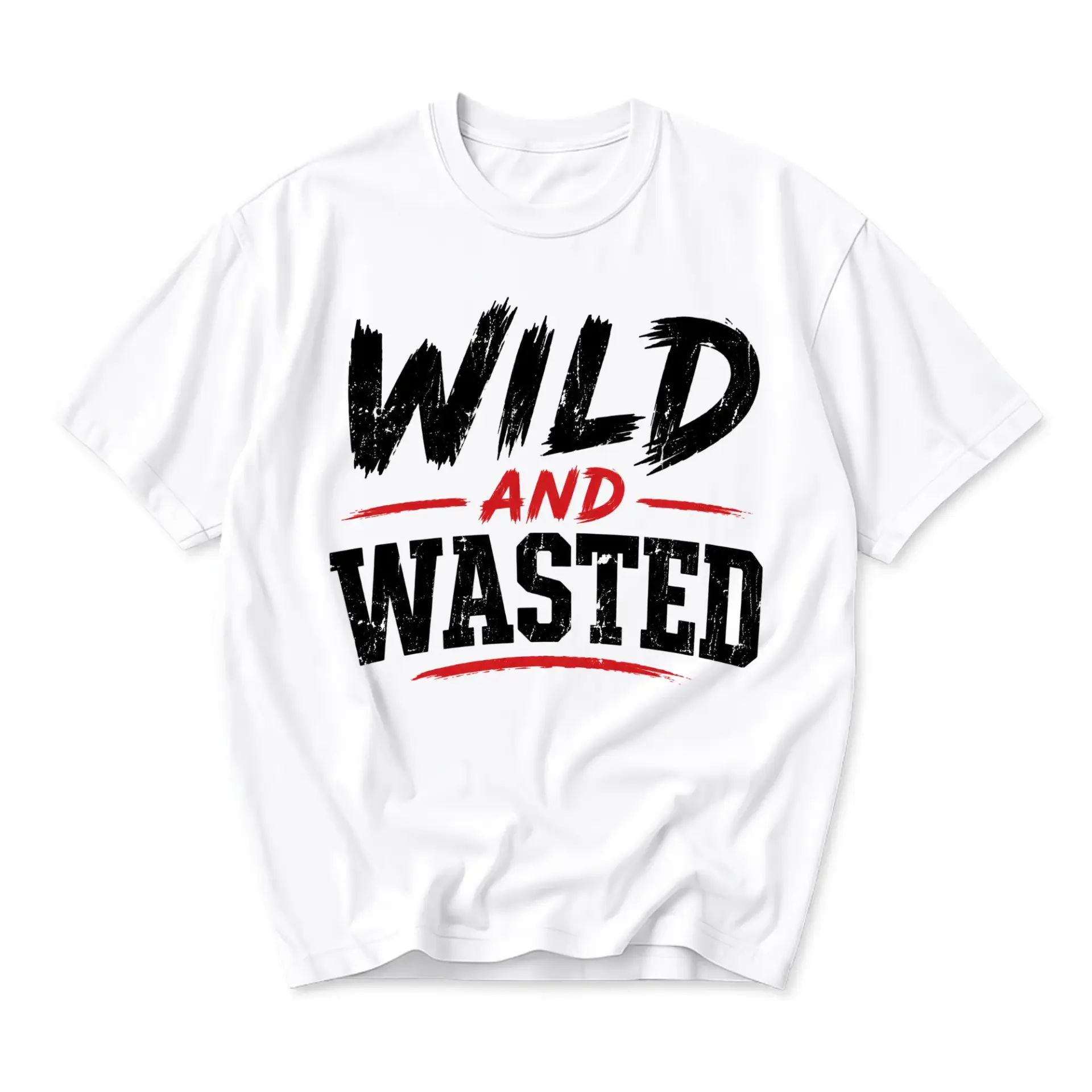 Graphic Tee Wild and Wasted Funny Shirt Casual Unisex Crew Neck Print Clothing for Everyday Wear in White Short Sleeve