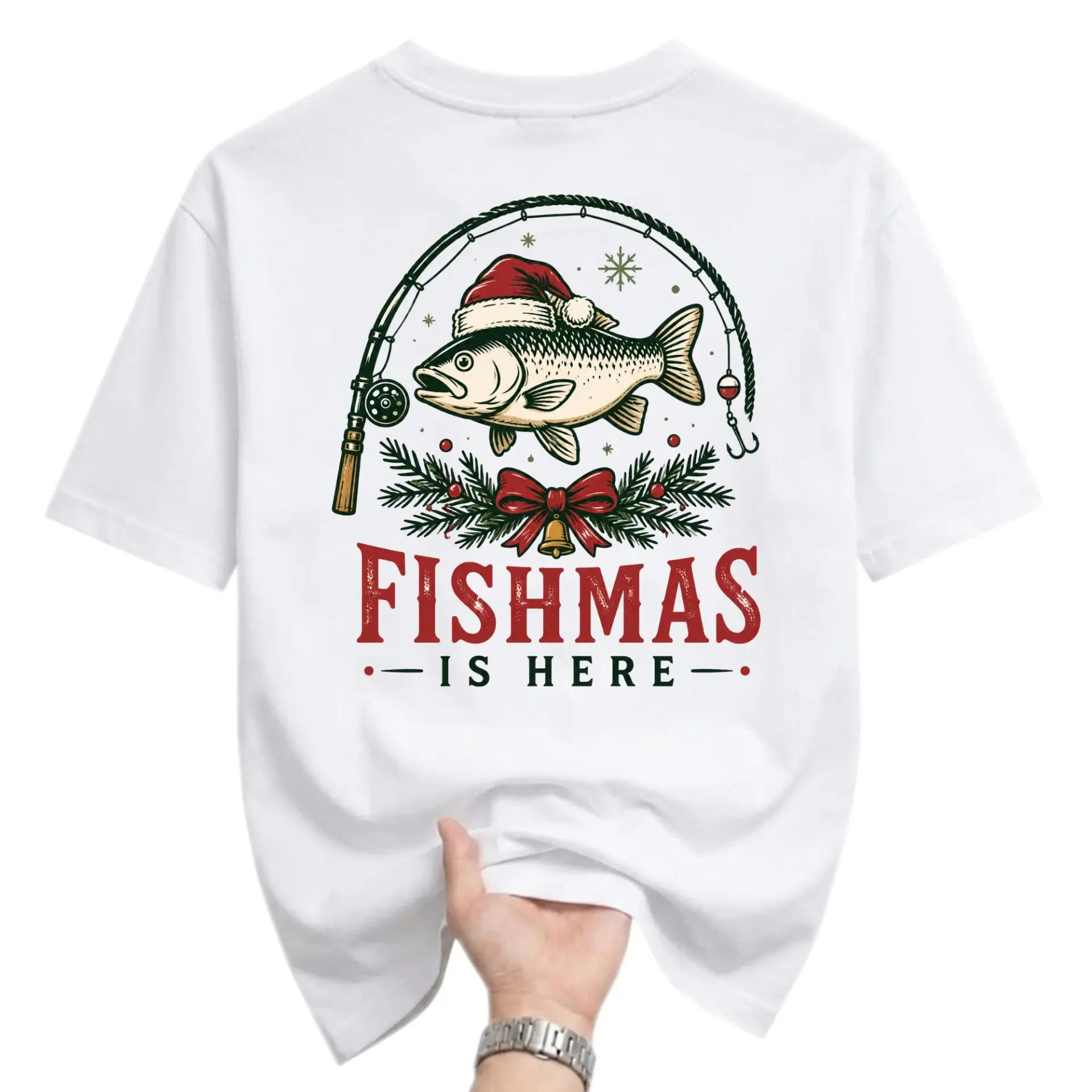Funny Shirt Fishmas Is Here Holiday Fishing Graphic Tee Unisex Casual