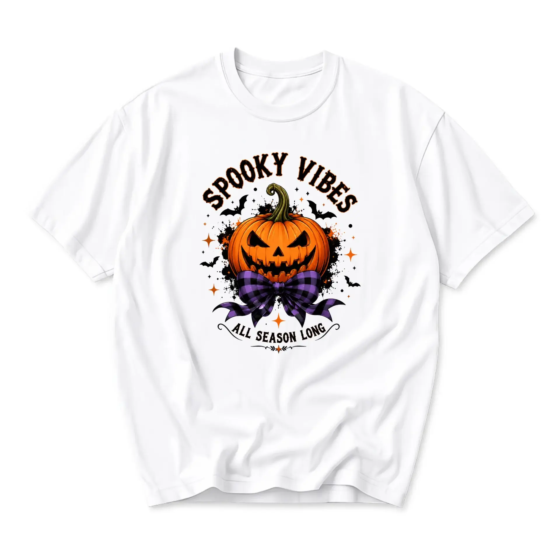 Graphic Tee Spooky Vibes Pumpkin Print Unisex T-Shirt Halloween Inspired Autumn Apparel for Casual Everyday Wear