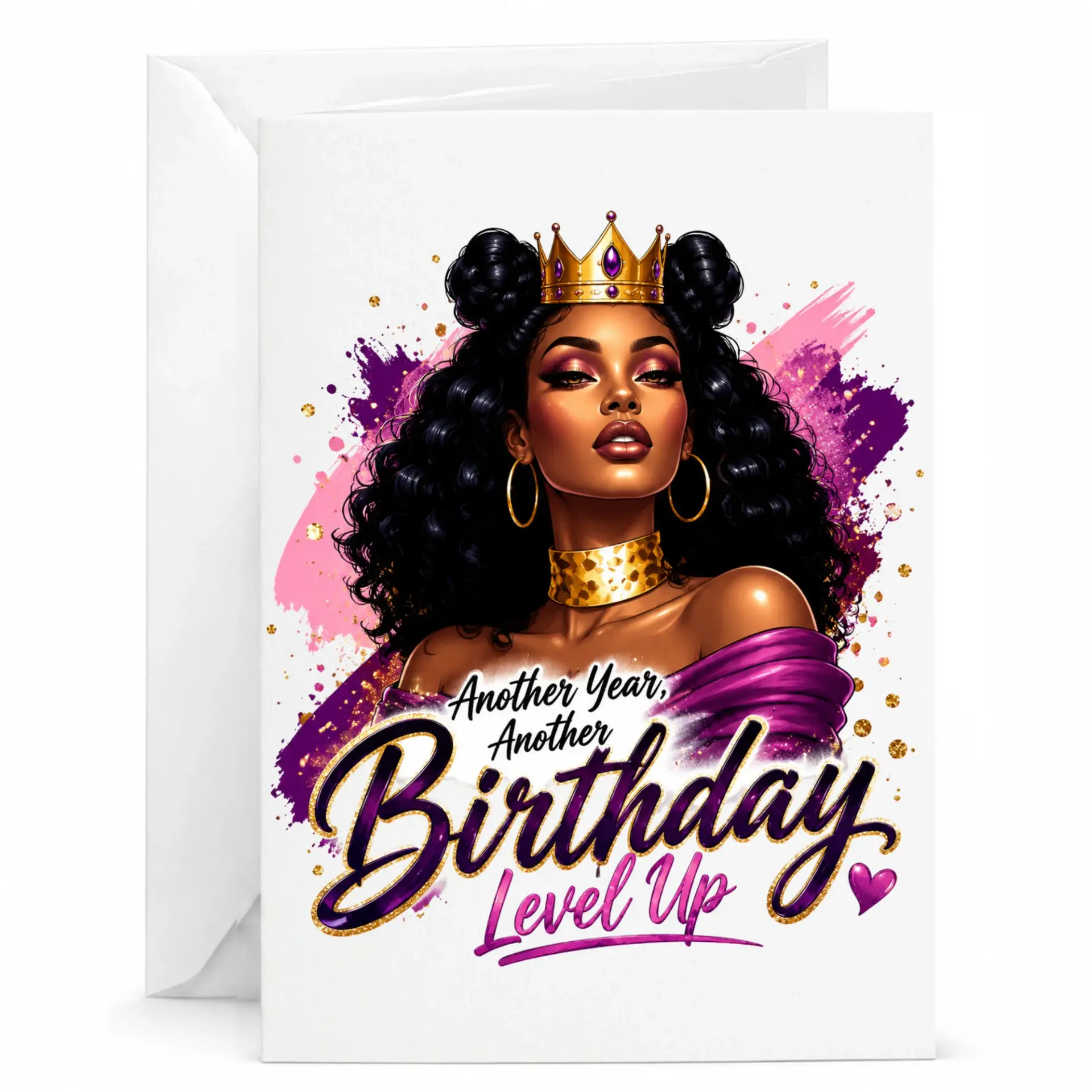 Birthday Card for Her Queen Aesthetic Another Year Another Level up Greeting Card with Matching White Envelope 5x7 Inch