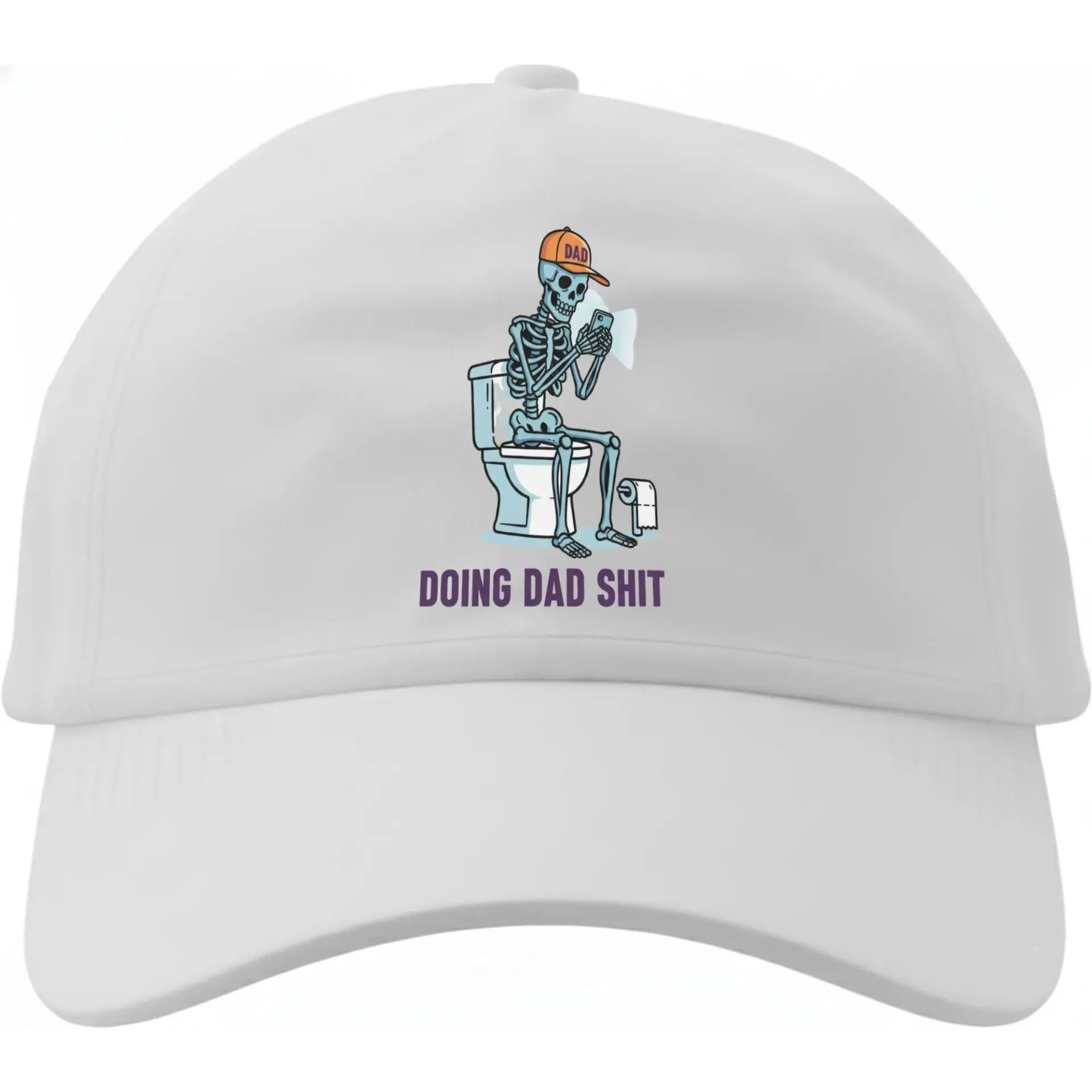 Dad Hat Baseball Cap Featuring Humorous Skeleton Graphic Funny Sarcastic Saying White Cotton Adjustable Headwear