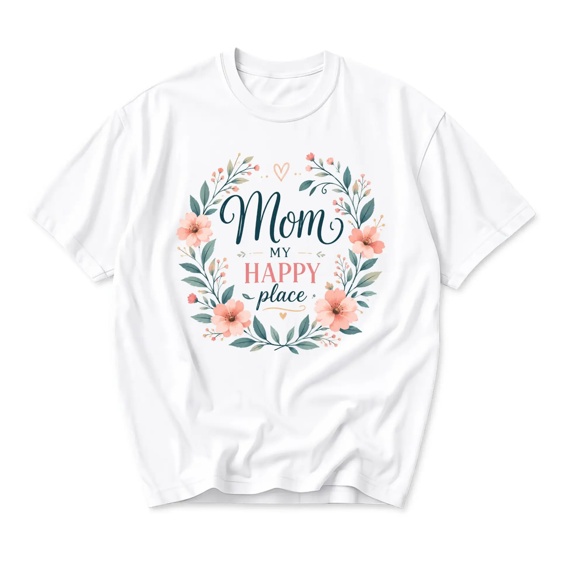 Graphic Tee Mom My Happy Place Floral Wreath Unisex Casual Crew Neck T-Shirt Soft Cotton Blend Everyday Comfort Top