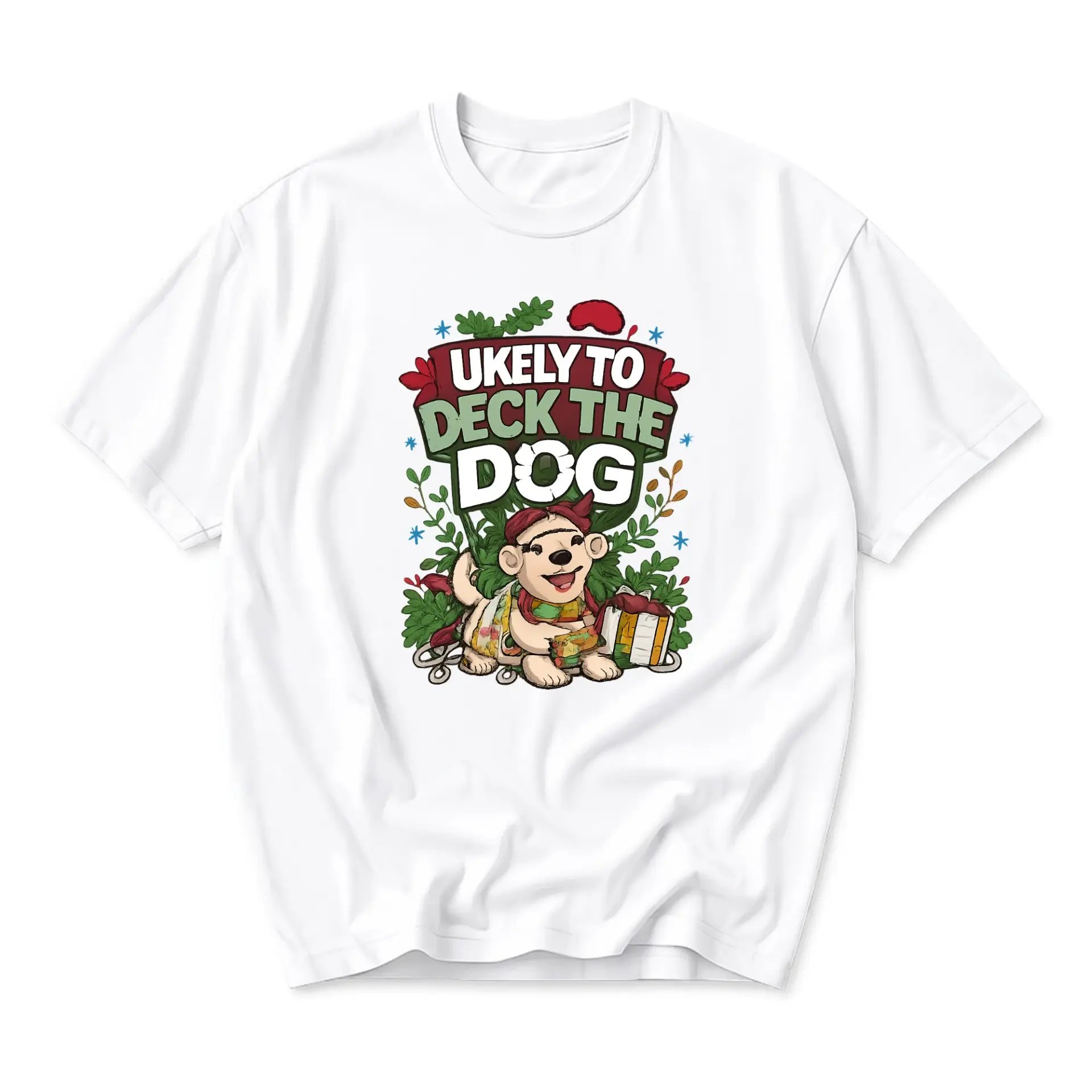 Funny Shirt Likely to Deck the Dog Holiday Graphic Tee Unisex Short Sleeve