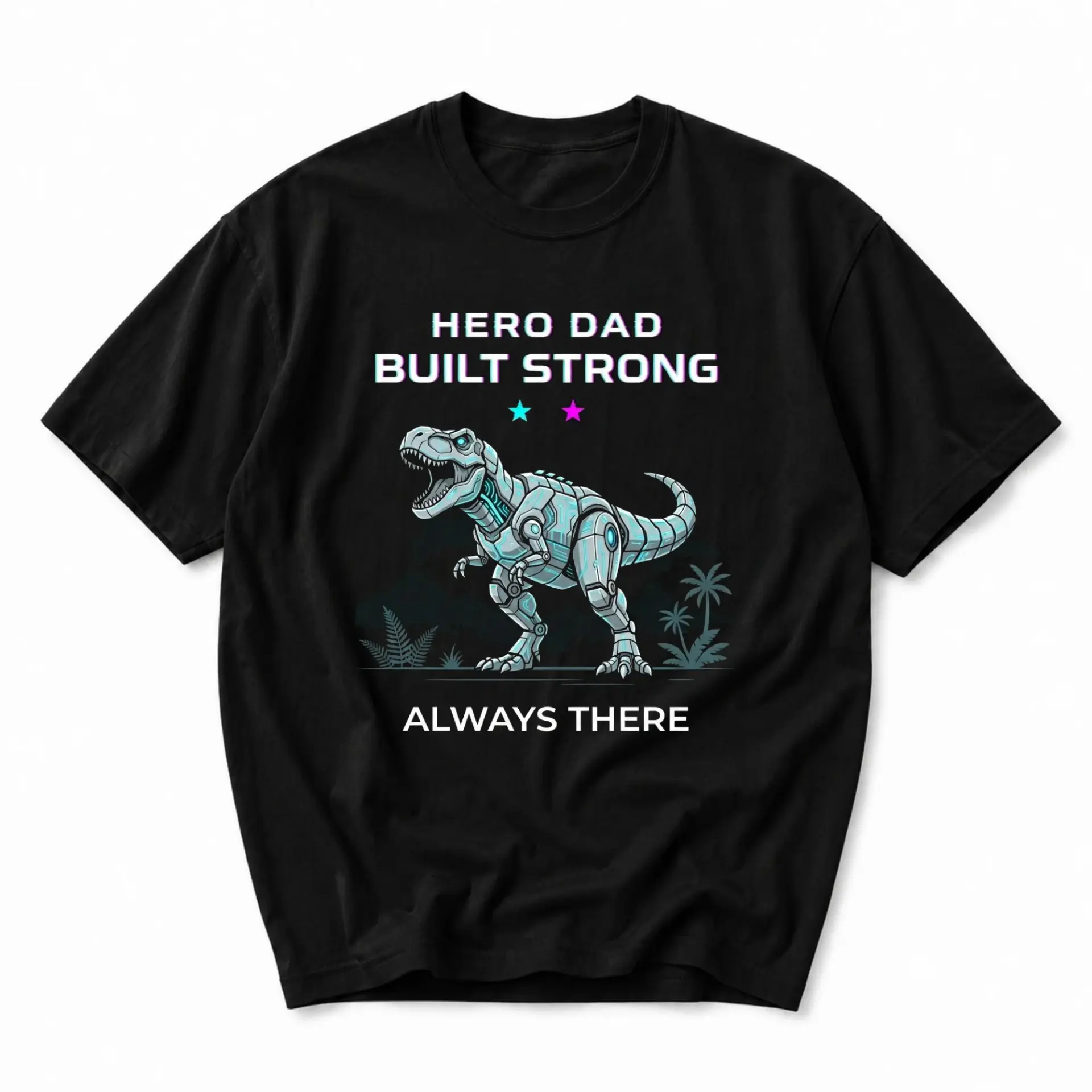Graphic Tee Hero Dad Built Strong Dinosaur Print Unisex Crew Neck Casual Everyday Short Sleeve Cotton Blend Shirt