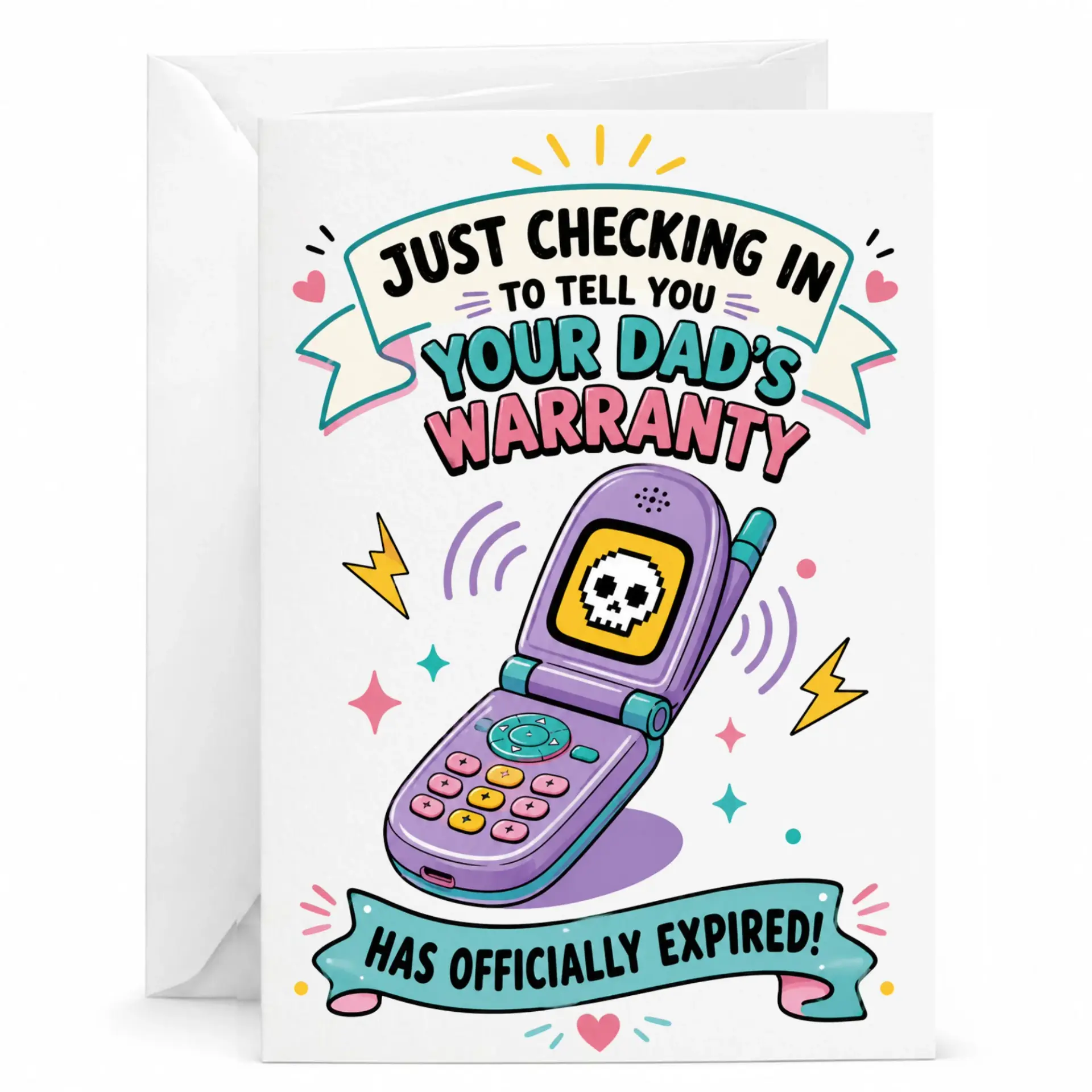Funny Card for Dad Retro Phone Birthday Humor Greeting Sarcastic Gift Father Blank Inside with Envelope