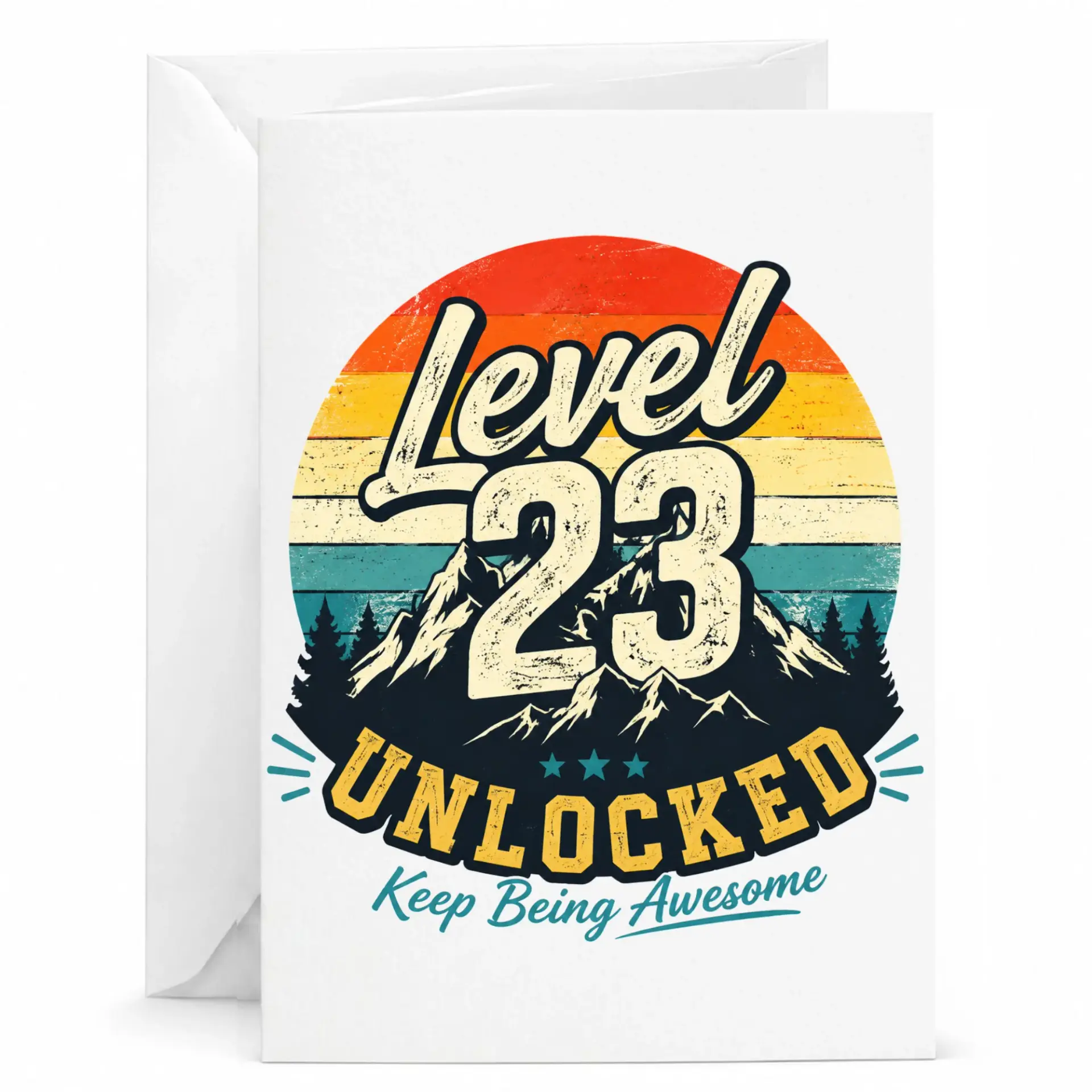 Birthday Card Level 23 Unlocked Keep Being Awesome Retro Mountain Design Greeting Card for Twenty Third Birthday