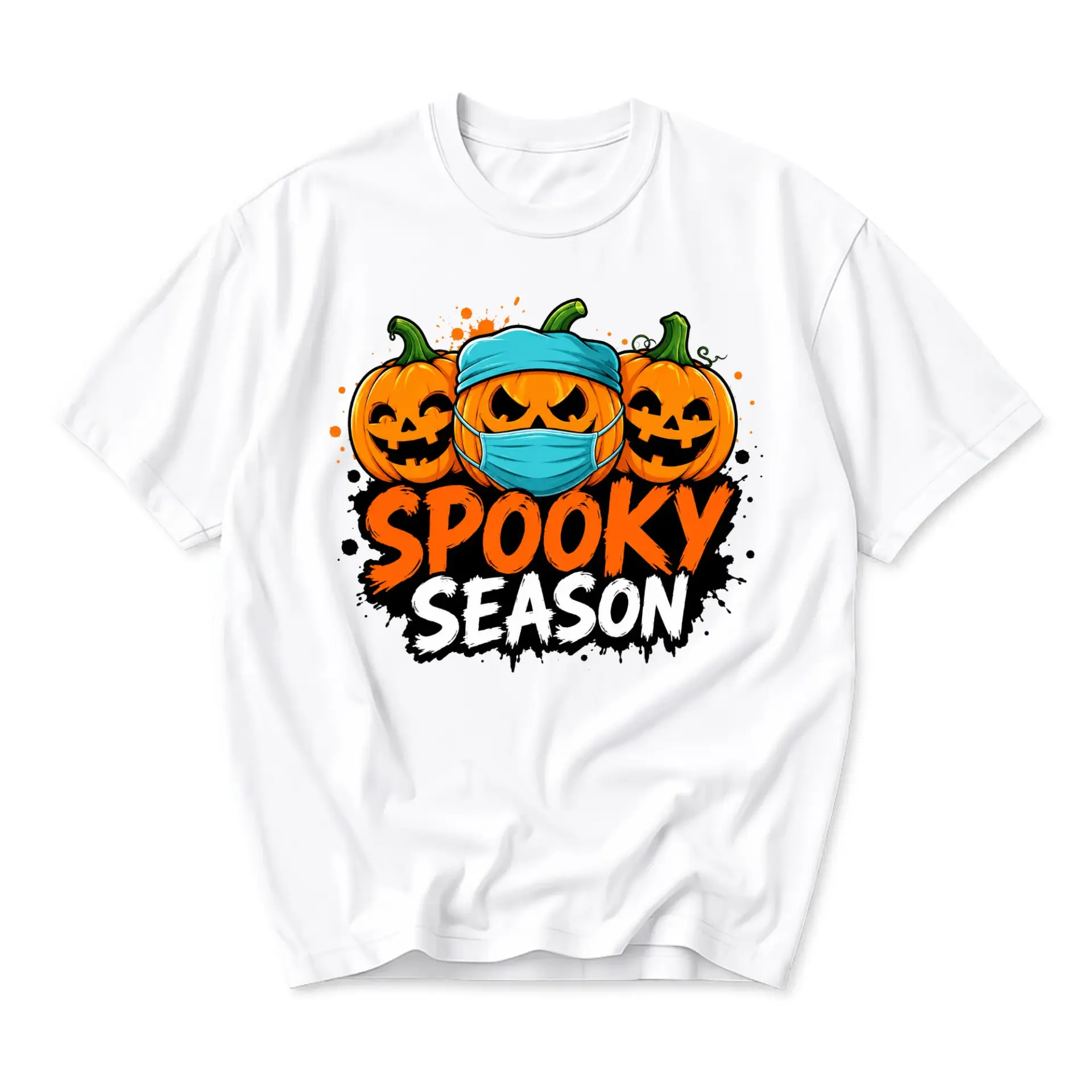 Graphic Tee Spooky Season Pumpkin Design Unisex Crew Neck Short Sleeve Shirt for Casual Everyday Wear Fall Outfits