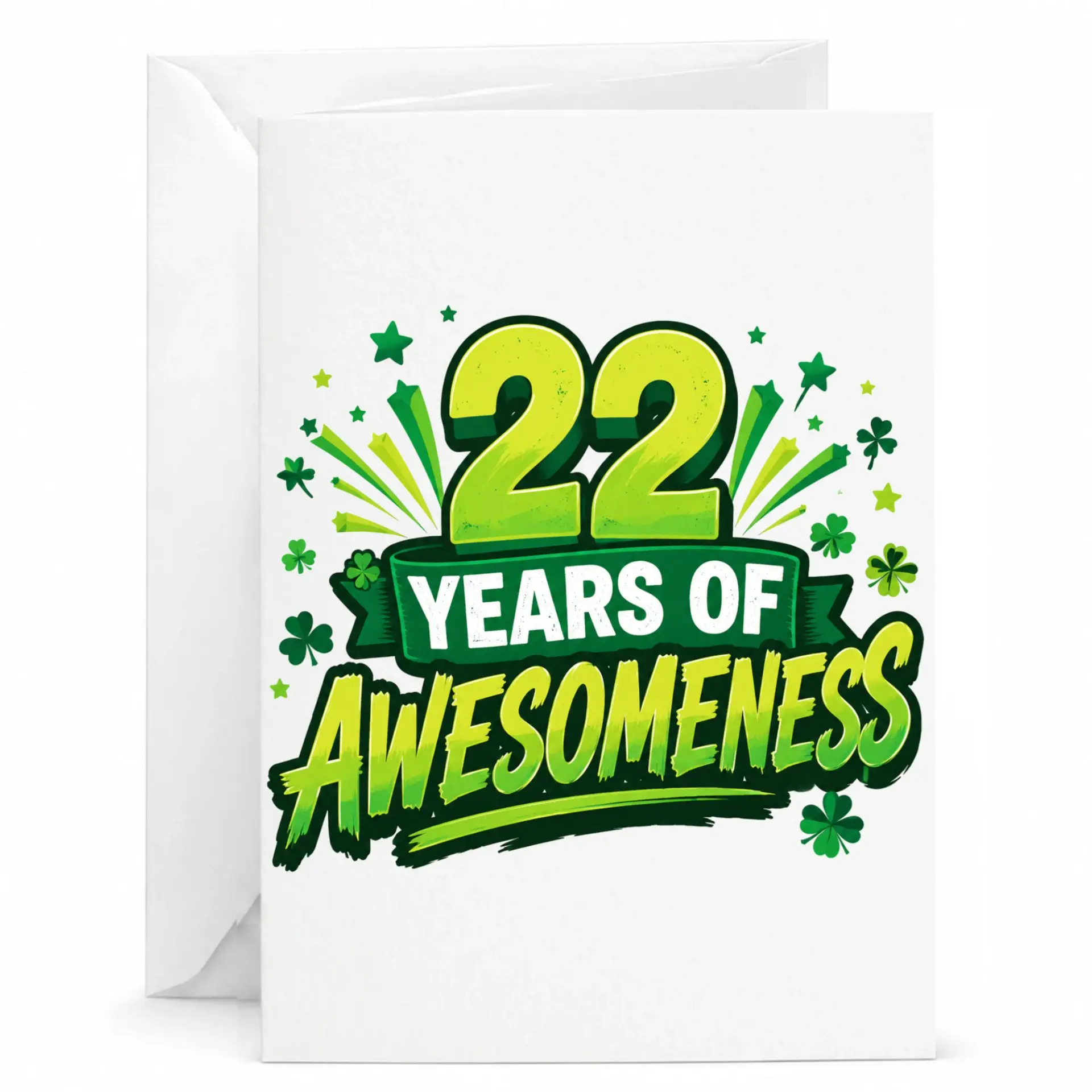 Birthday Card 22 Years of Awesomeness Funny Green Shamrock Celebration Greeting Card for Twenty Second Birthday