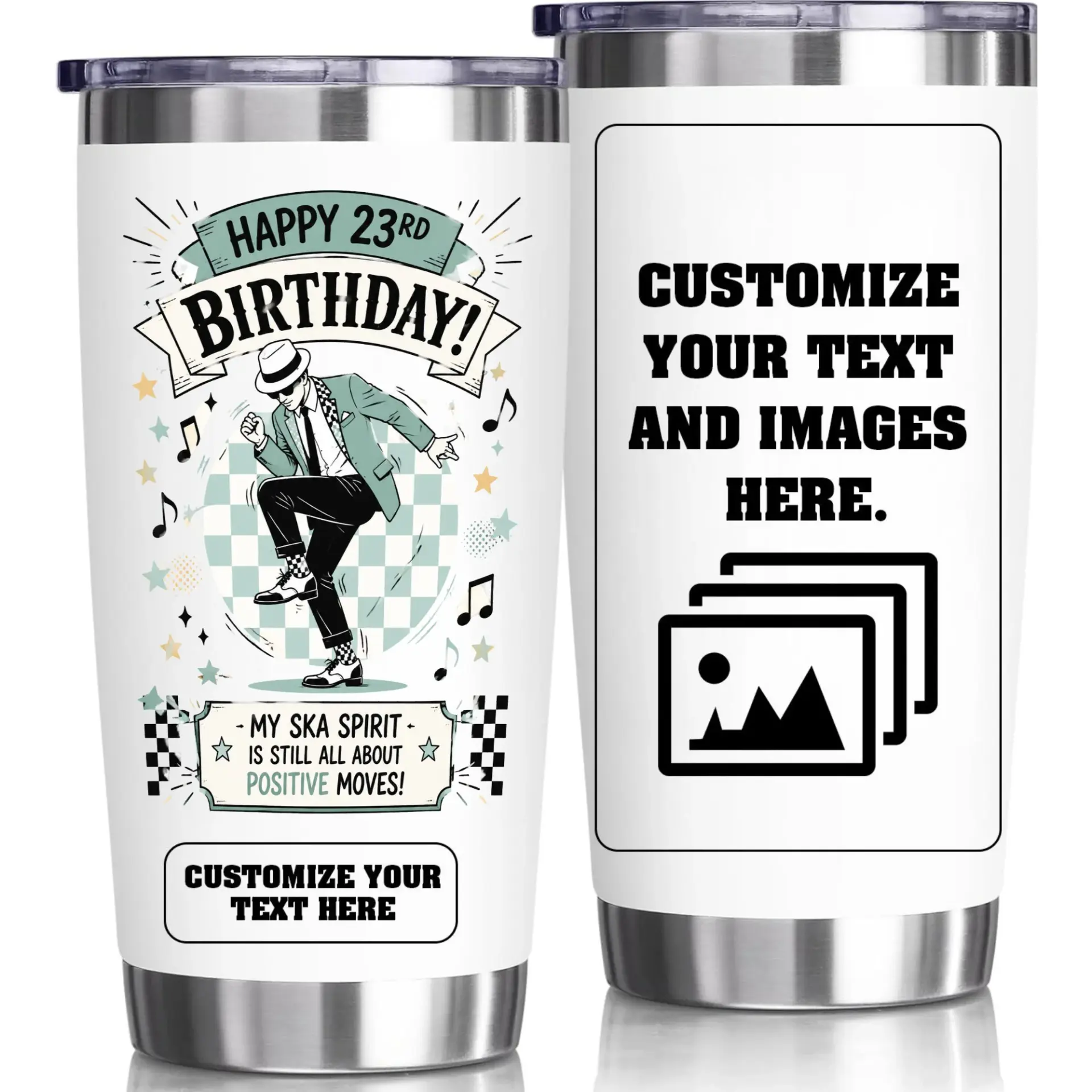 Stainless Steel Tumbler 20oz Personalized Ska Dancing Birthday Travel Cup with Double Wall Vacuum Insulation