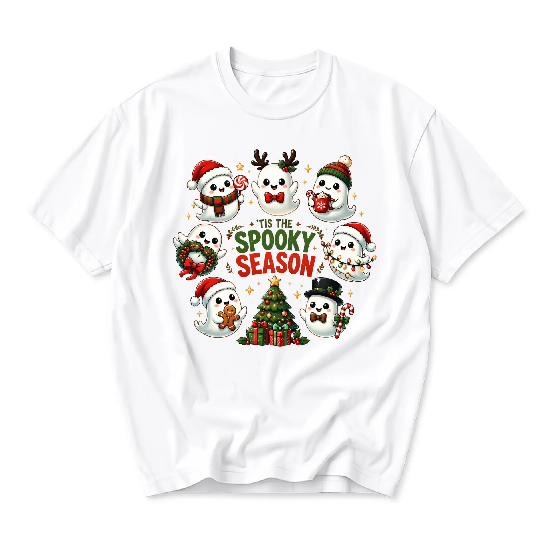 T-shirt Tis the Spooky Season Graphic Tee Cute Holiday Ghost Illustration Unisex Casual Cotton Blend Crew Neck Top