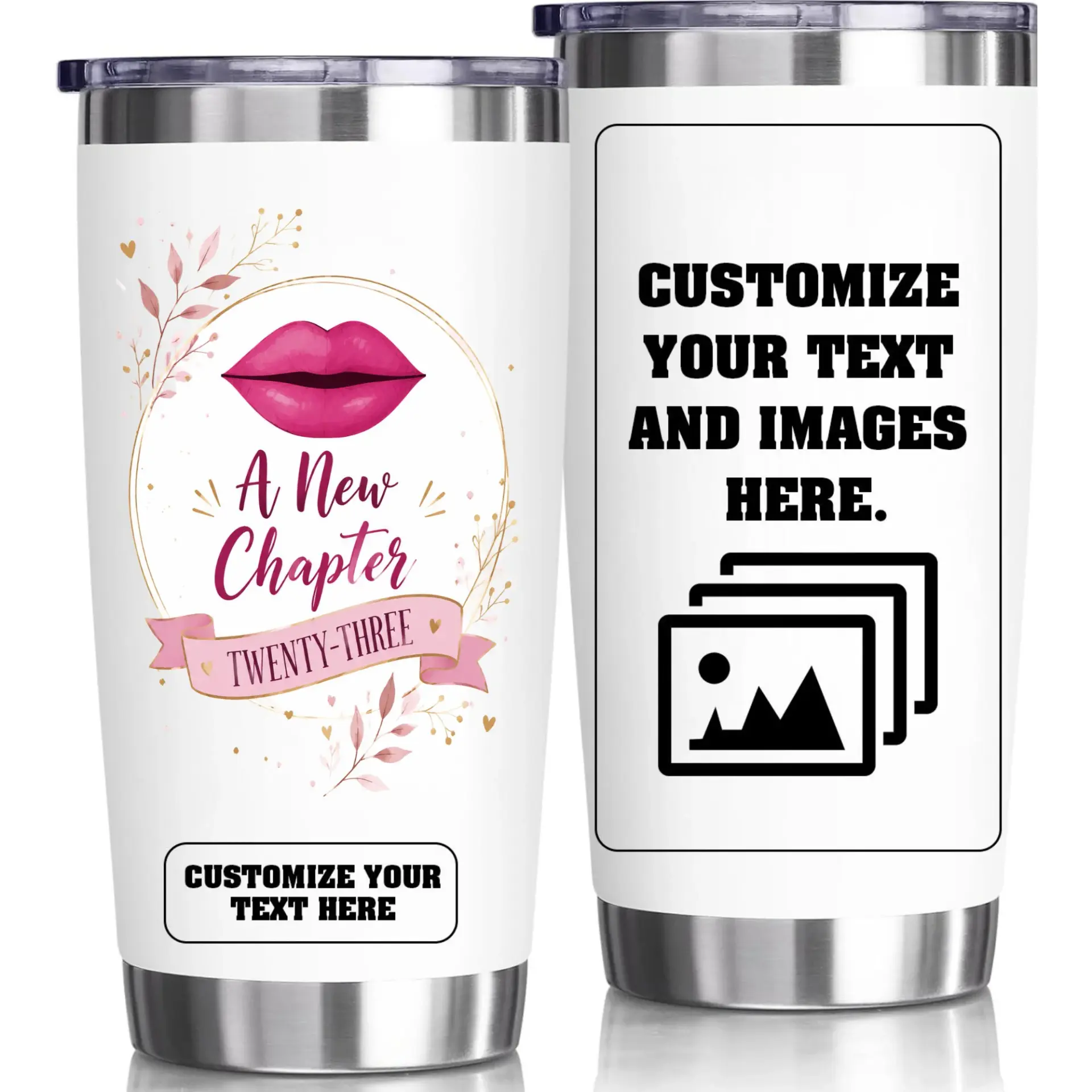 Stainless Steel Tumbler 20oz Insulated Cup Custom Design Personalized Drinkware for Travel Coffee and Cold Beverages