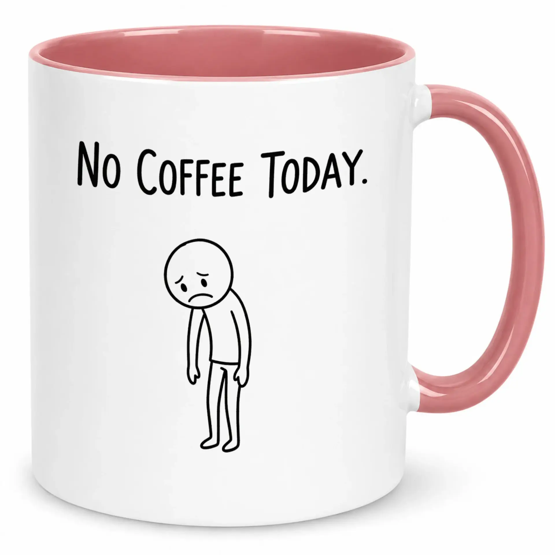 Funny "no Coffee Today" Sad Stick Figure Design Coffee Mug, Humorous White Ceramic Beverage Cup for Tea or Hot Cocoa, 11oz or 15oz Capacity
