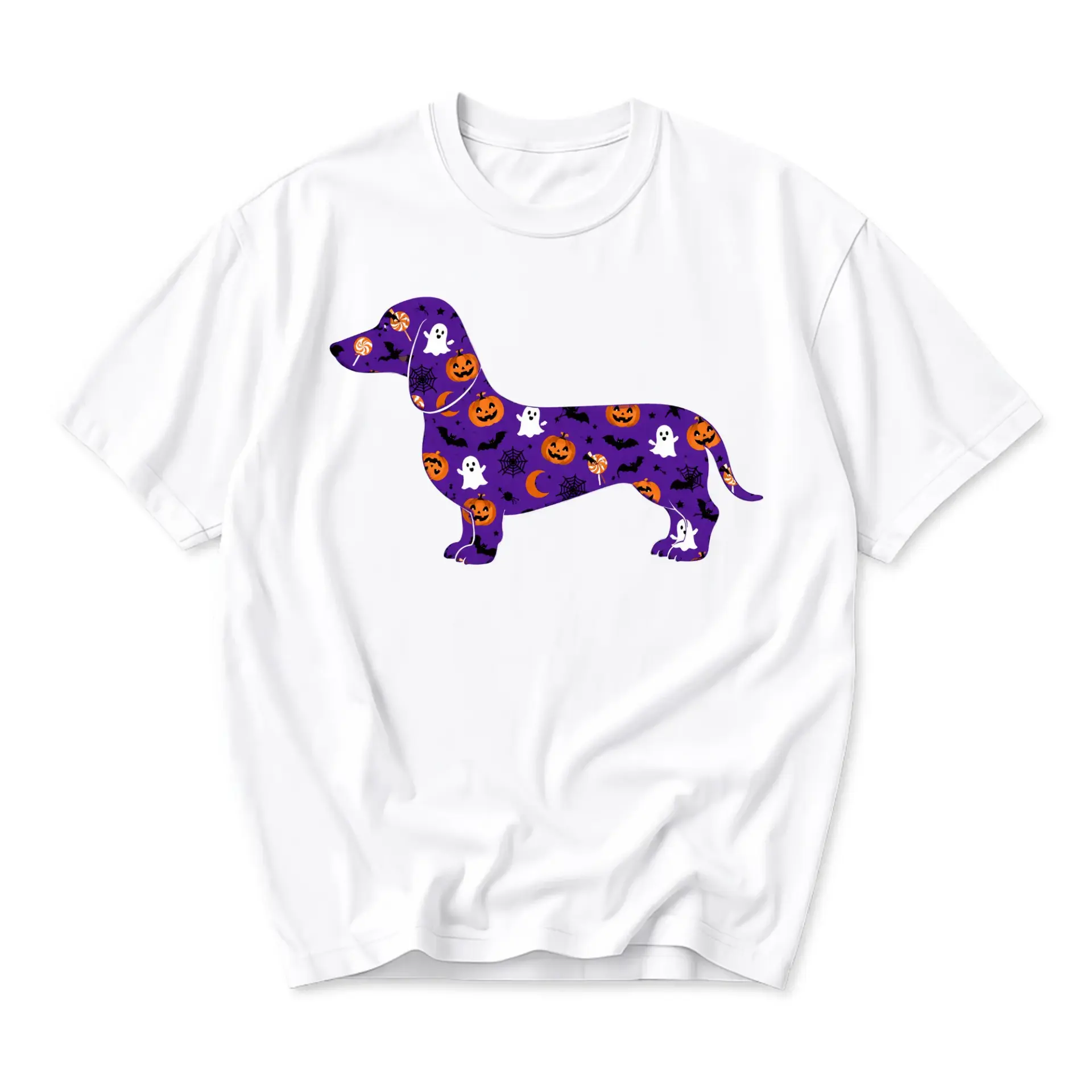 Graphic Tee Dachshund Halloween Pattern Print Unisex Short Sleeve Crew Neck Cotton Blend Casual Everyday Summer Shirt