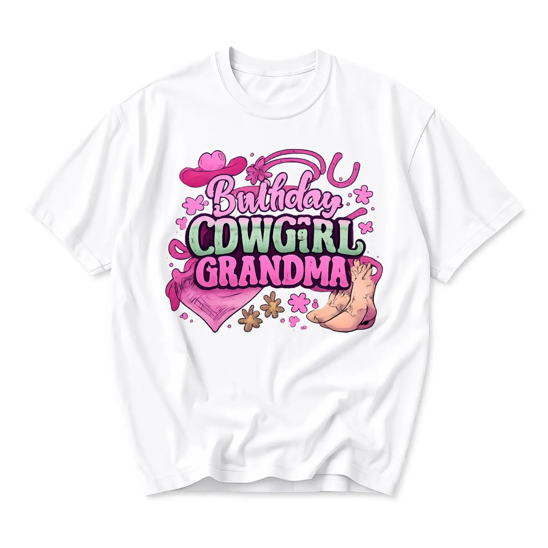 Graphic Tee Birthday Cowgirl Grandma Western Theme Print Casual Unisex Crew Neck Cotton Blend Shirt White