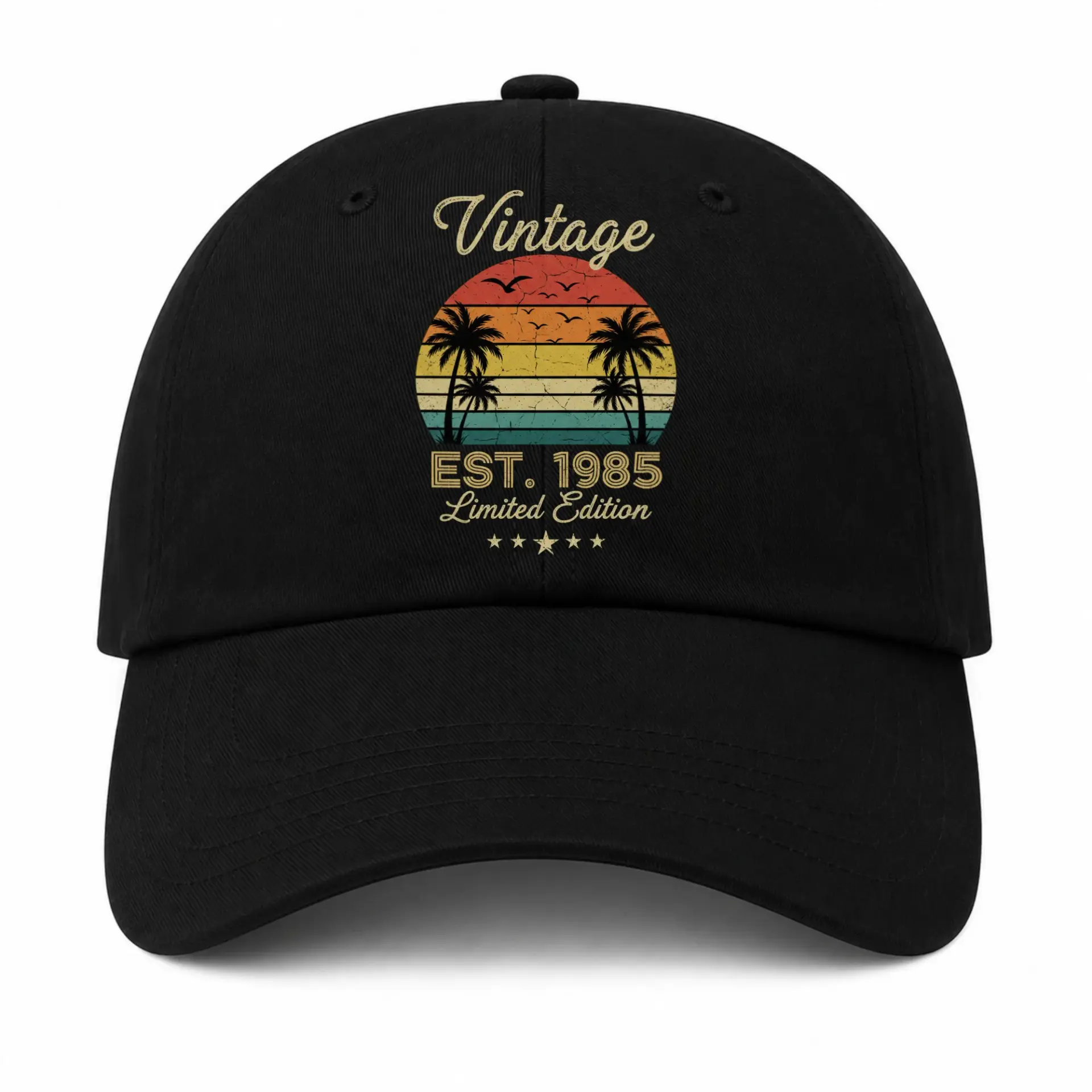 Baseball Cap Vintage Est 1985 Retro Sunset Palm Tree Graphic Hat