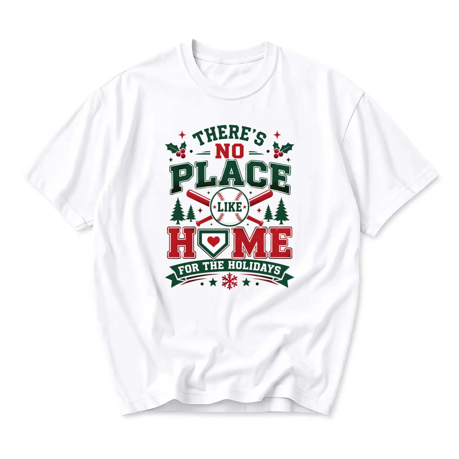 Graphic Tee There Is No Place Like Home for the Holidays Baseball Themed Unisex Shirt for Seasonal Casual Wear