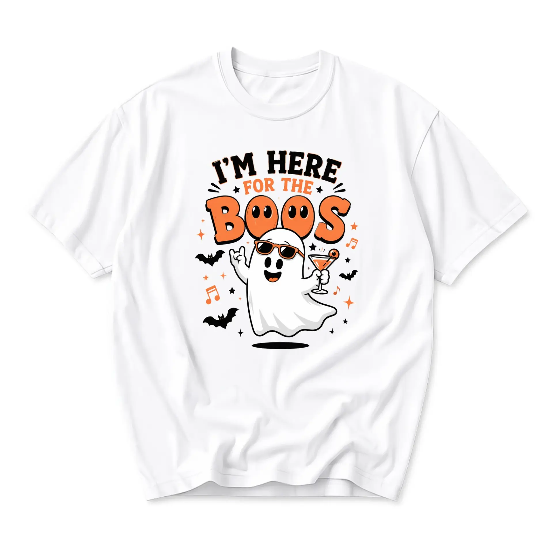 Funny Shirt I'm Here for the Boos Ghost Graphic Tee Unisex Casual Apparel for Autumn Party and Everyday Wear Outfits