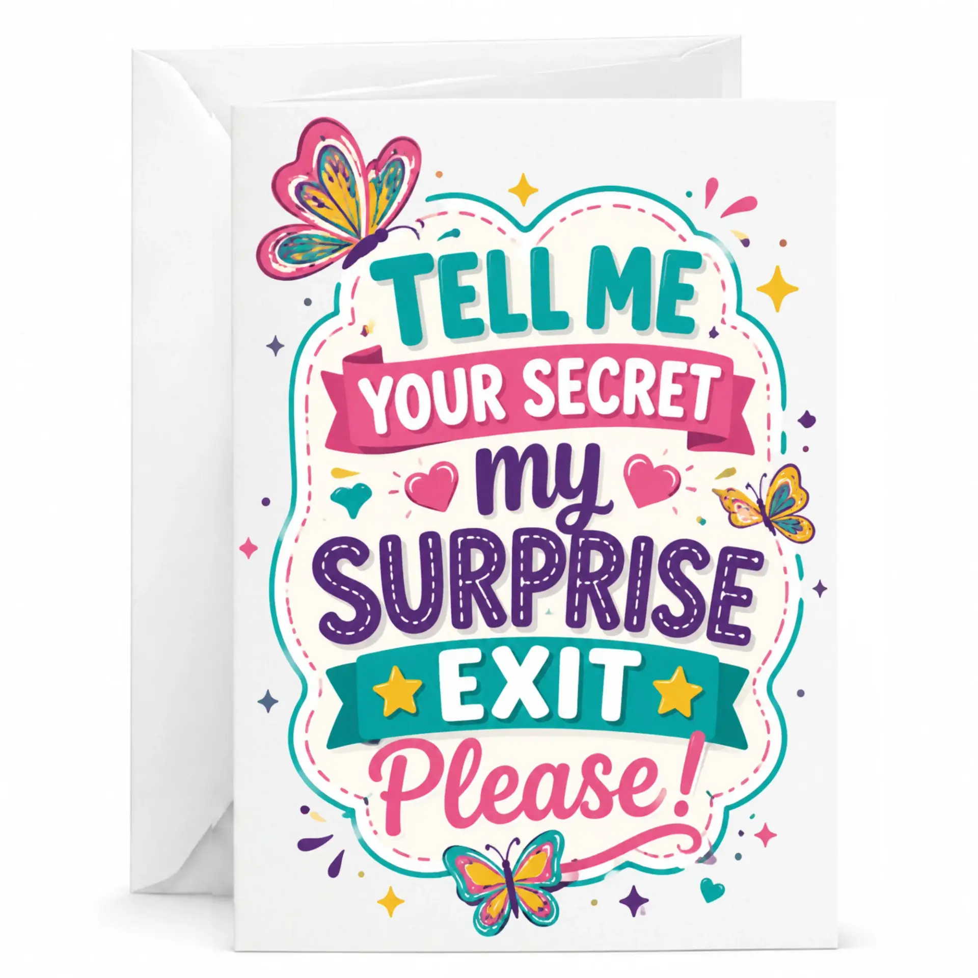 Funny Butterfly Greeting Card with Envelope for Friends and Family Whimsical Secret Surprise Note