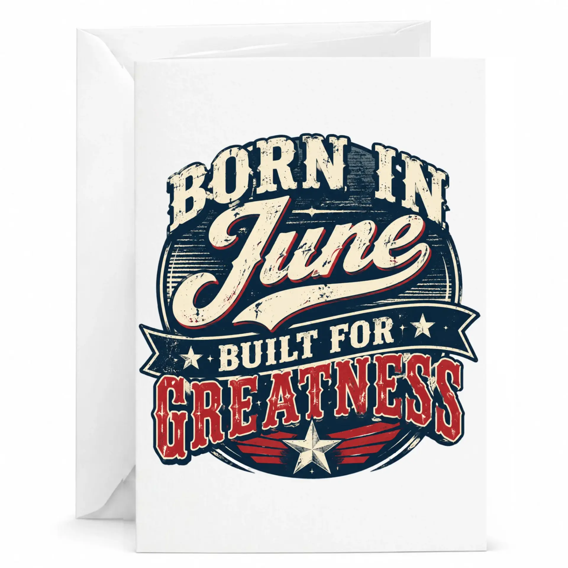 Birthday Card Born in June Built for Greatness Vintage Graphic Design Folded Greeting Card with Matching White Envelope