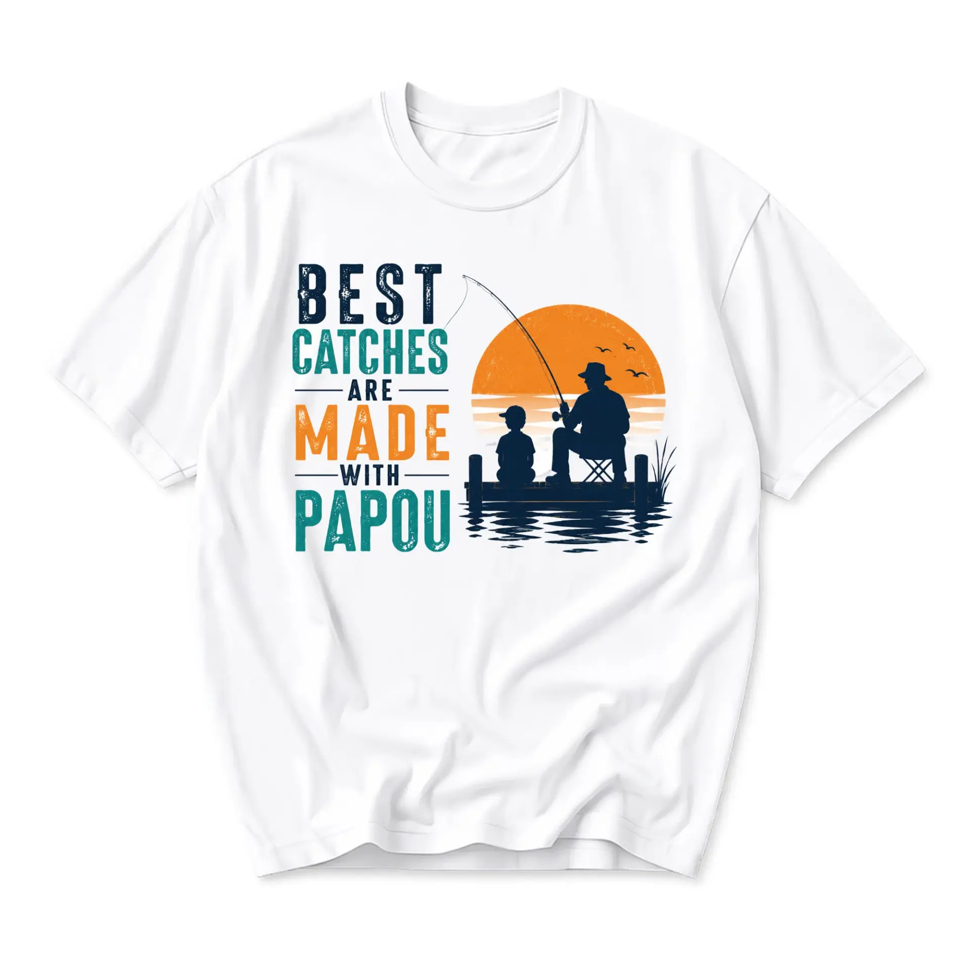 Graphic Tee Unisex Fishing Shirt Best Catches Are Made with Papou Print Crew Neck Soft Cotton Blend Casual Apparel