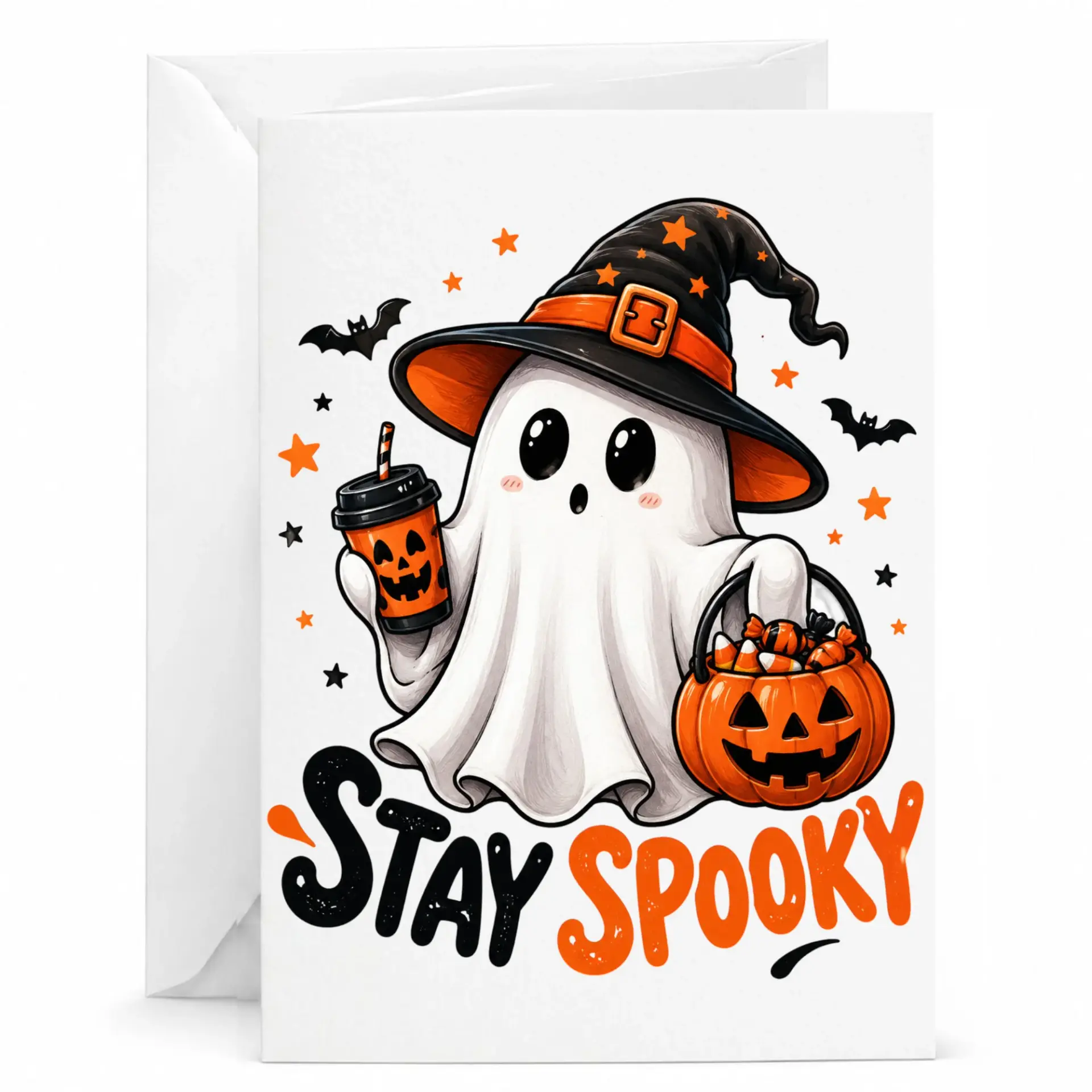 Funny Greeting Card Stay Spooky Halloween Theme Note for Friends and Family with Matching Envelope