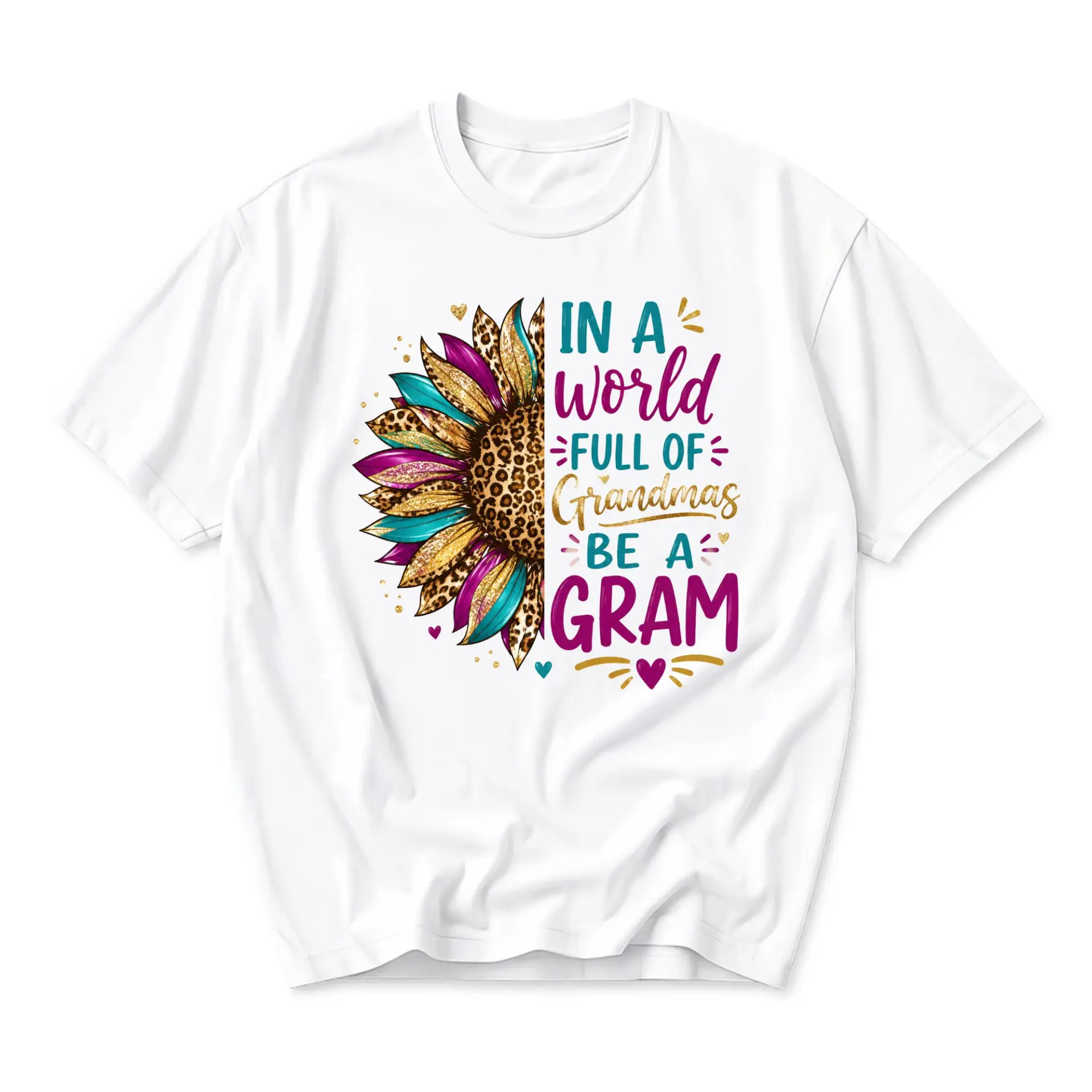 Graphic Tee in a World Full of Grandmas Be a Gram Sunflower Leopard Print
