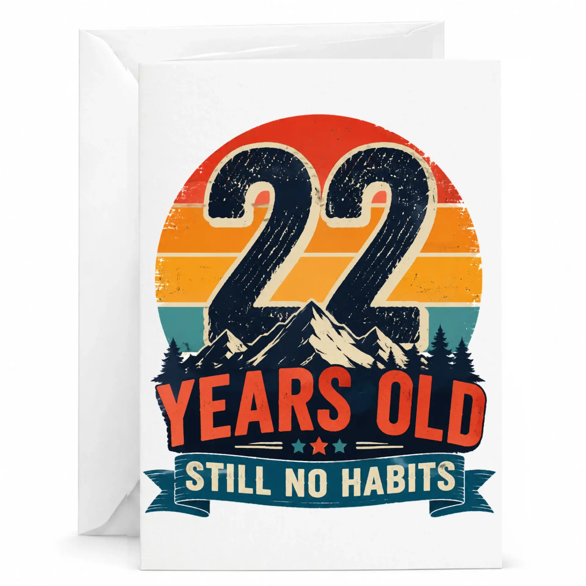 Birthday Card 22 Years Old Funny Retro Style Greeting Card for Birthday Milestone Celebration with Matching White Envelope