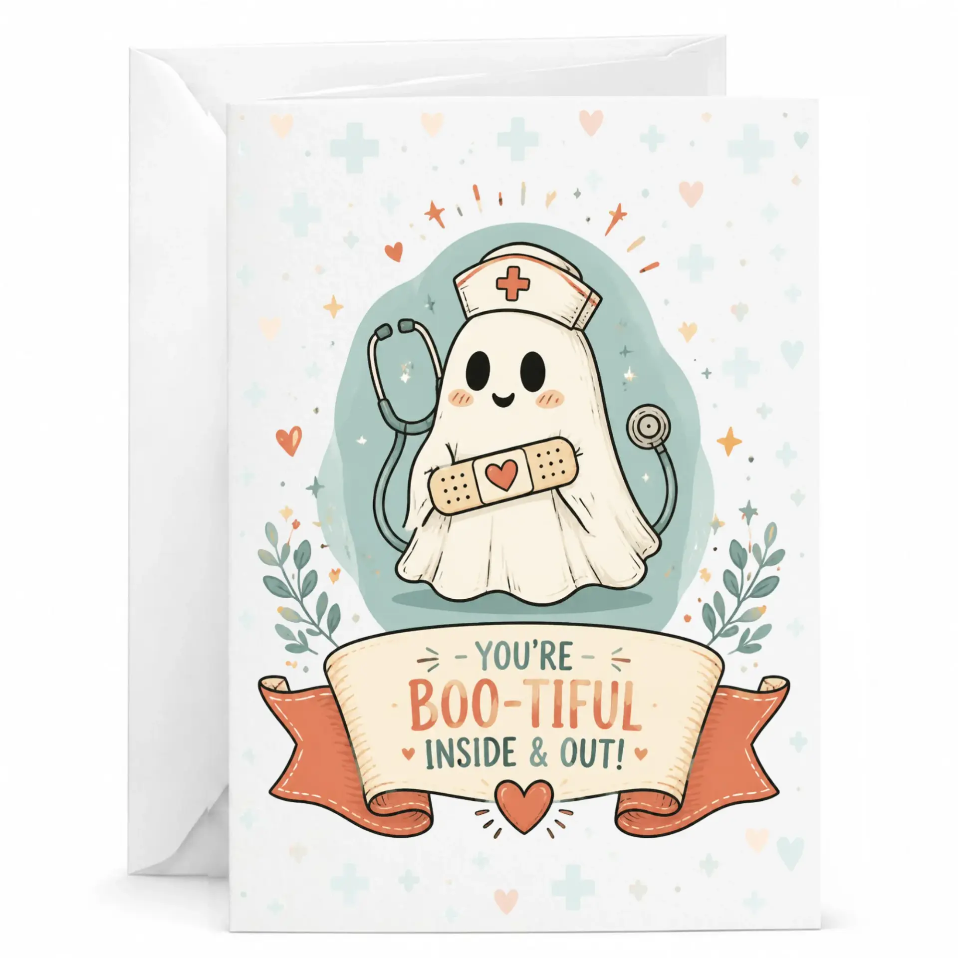 Funny Greeting Card Boo-Tiful Ghost Nurse Healthcare Appreciation Thank You Encouragement Note for Medical Worker