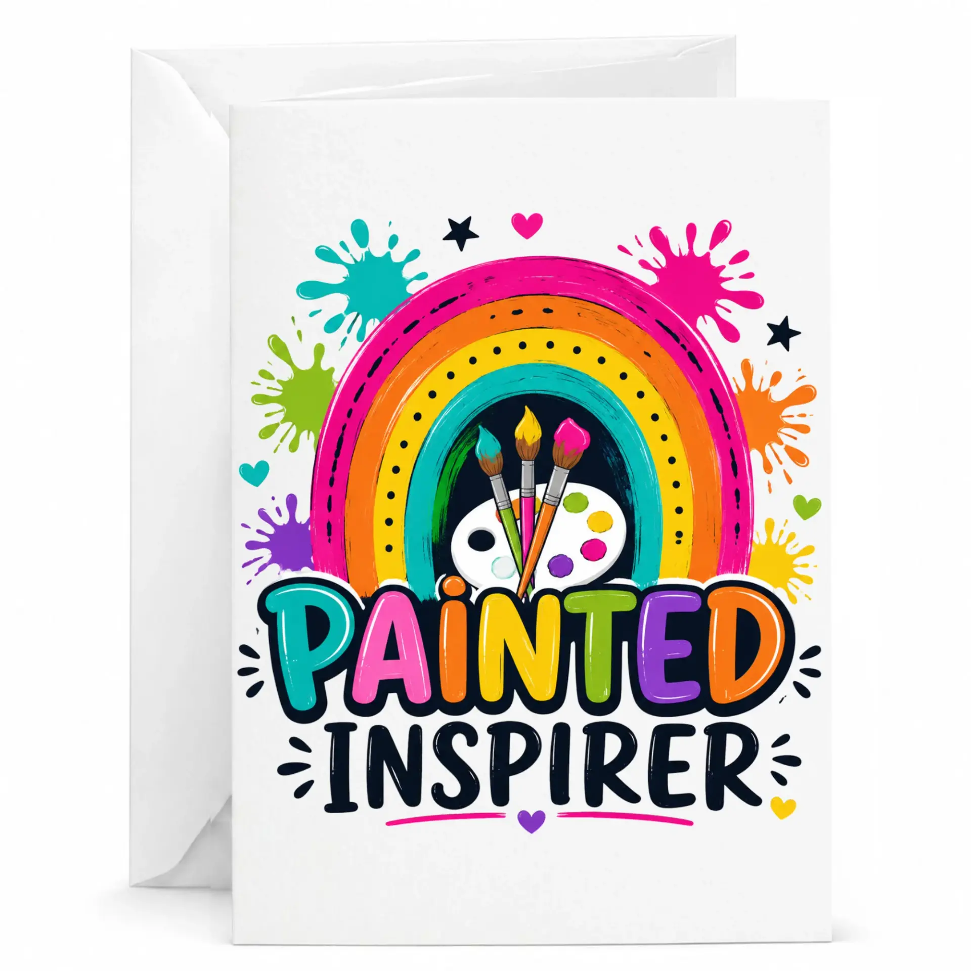Painted Inspirer Rainbow Art Greeting Card for Creative Artists and with Matching White Envelope