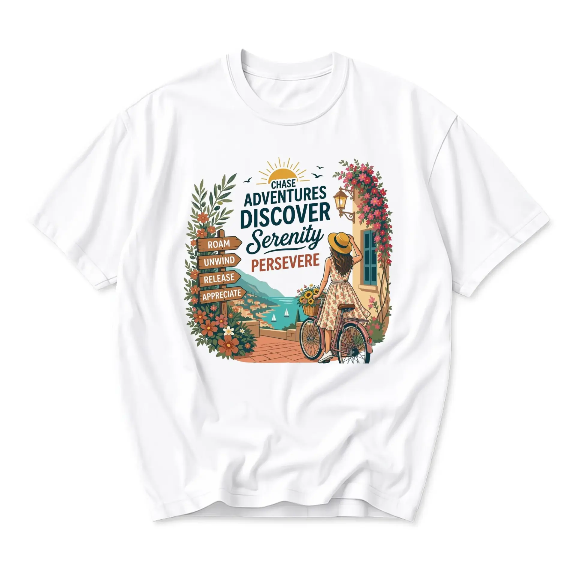 Graphic Tee Chase Adventures Discover Serenity Persevere Inspirational Travel Nature Design Unisex Cotton Crew Neck Shirt