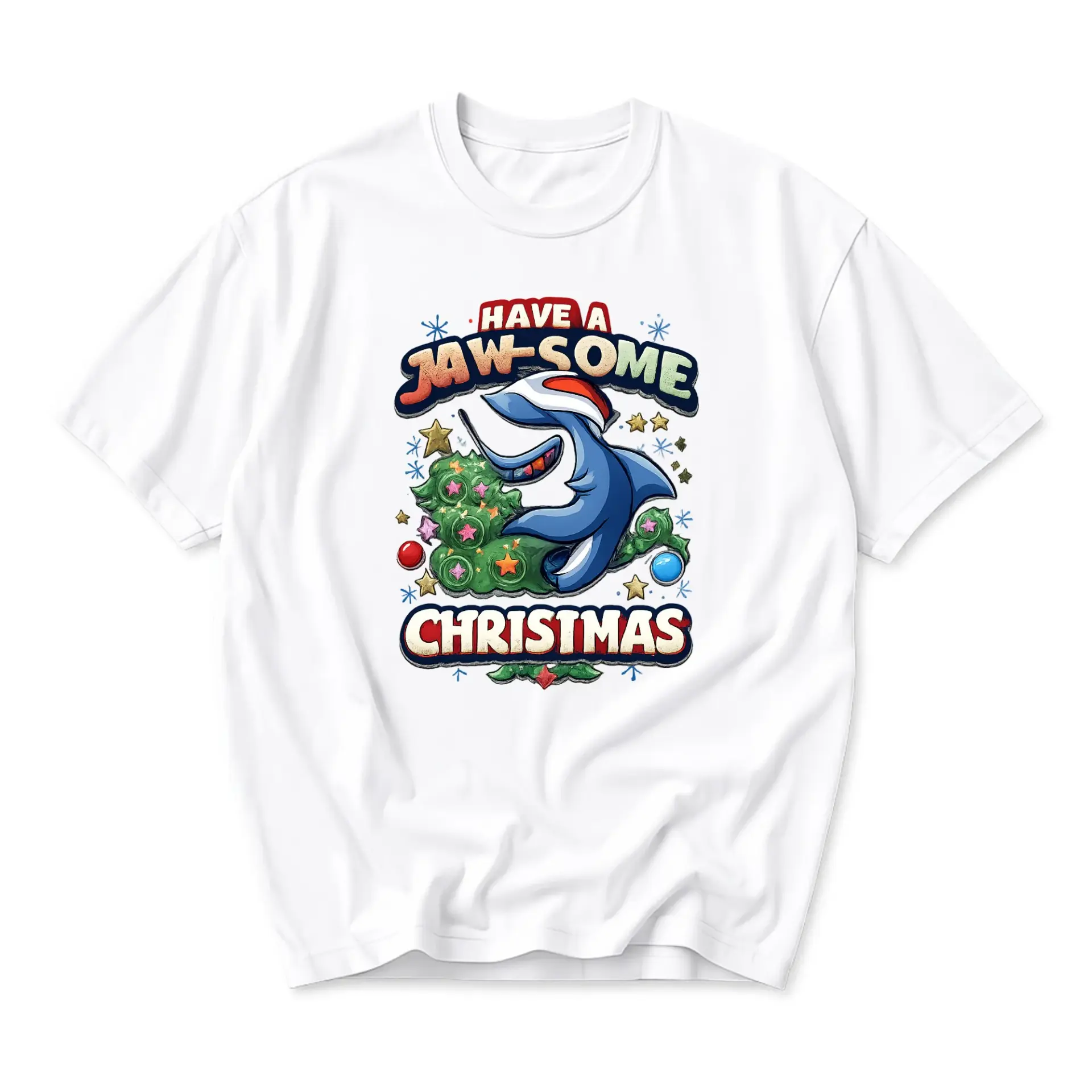 Funny Shirt Have a Jaw-Some Christmas Shark Holiday Graphic Tee Unisex