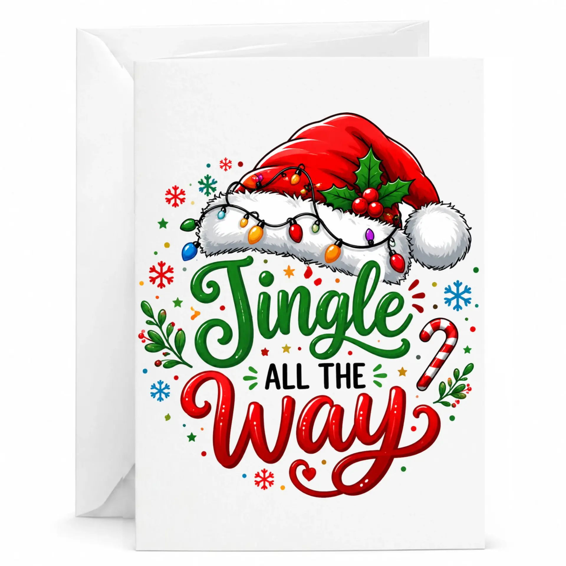Greeting Card Jingle All the Way Festive Santa Hat Design Holiday Stationery for Seasonal Greetings and Messages