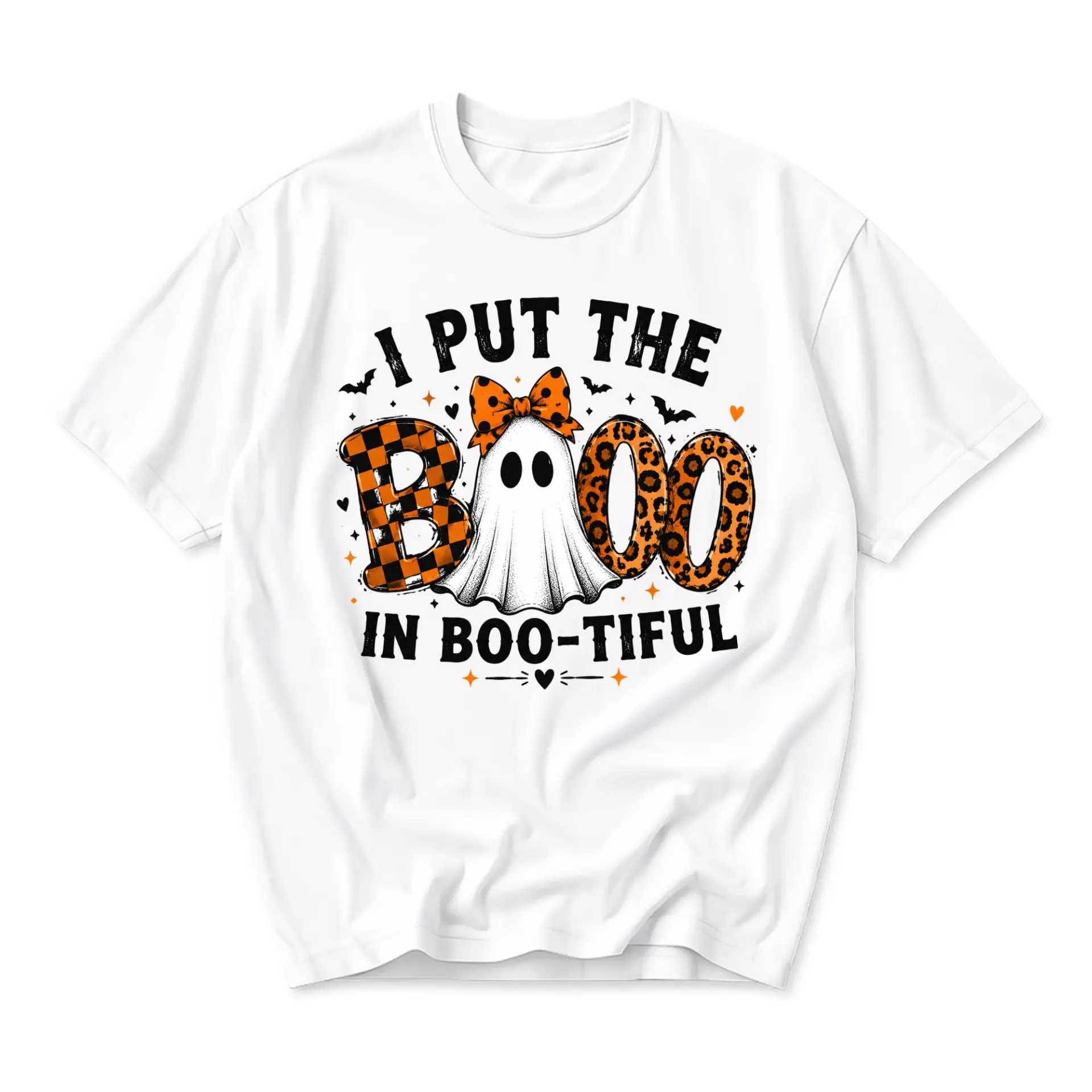 Funny Shirt I Put the Boo in Boo-Tiful Ghost Graphic Tee Unisex Crew Neck Casual Everyday Holiday Apparel White