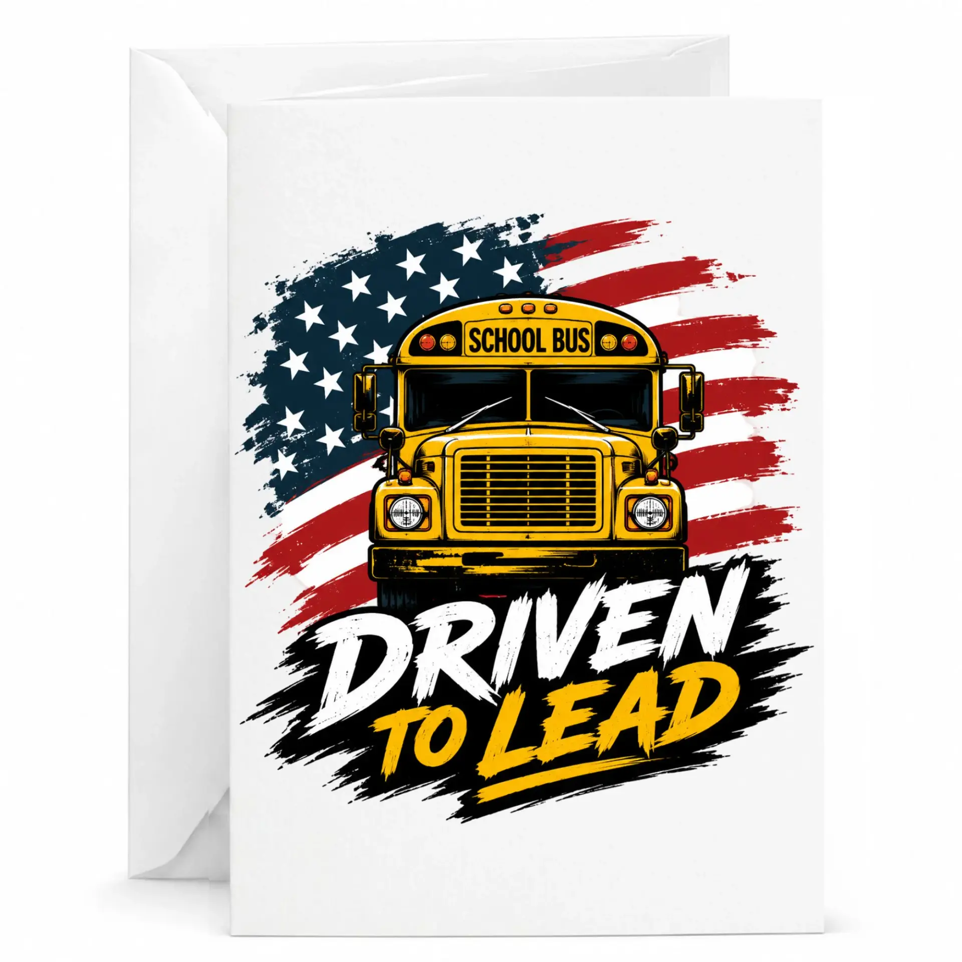 Greeting Card Driven to Lead School Bus American Flag Design Patriotic Appreciation Note for Professional Drivers