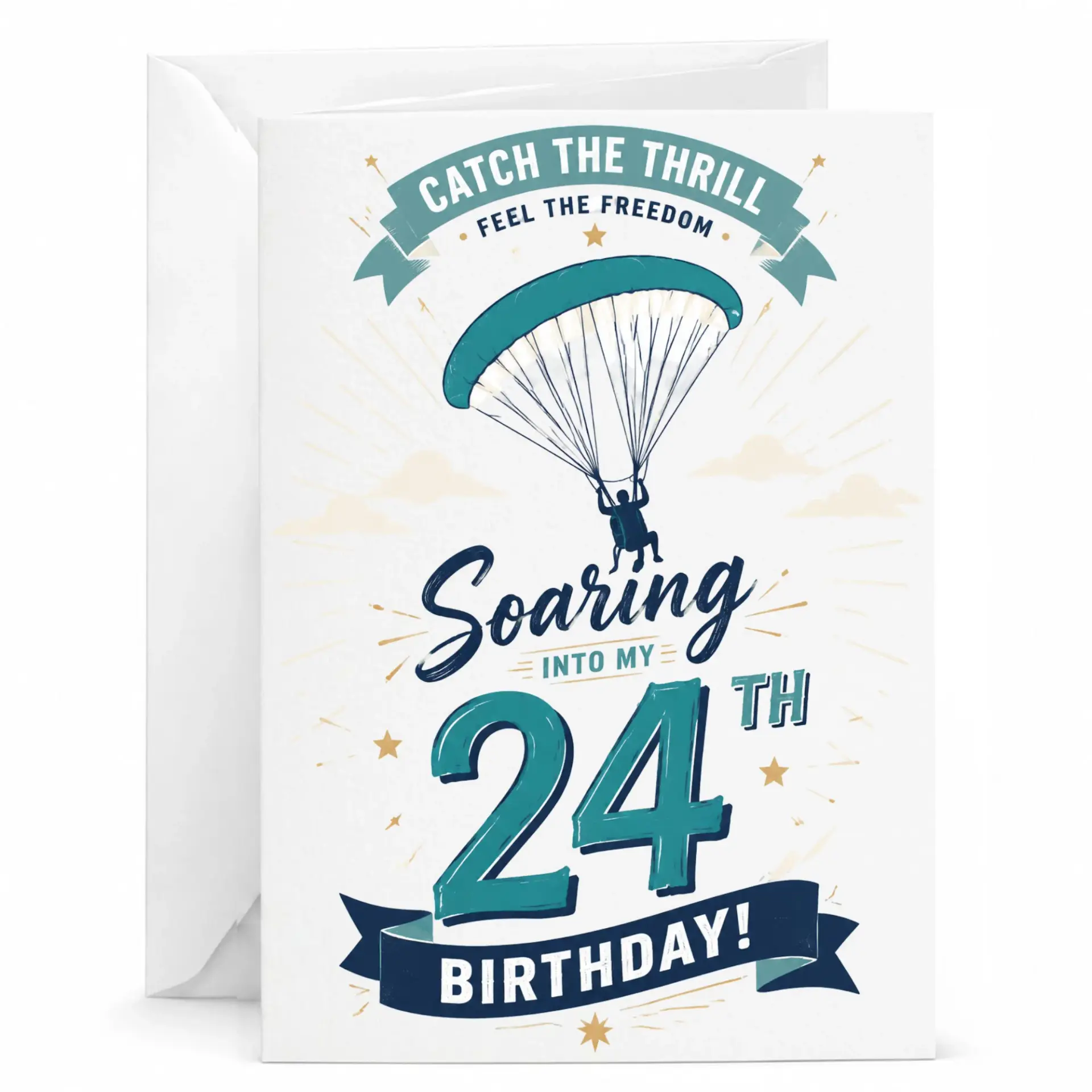 Birthday Card Catch the Thrill Paragliding Theme 24th Birthday Greeting Card for Adventure Lover with White Envelope