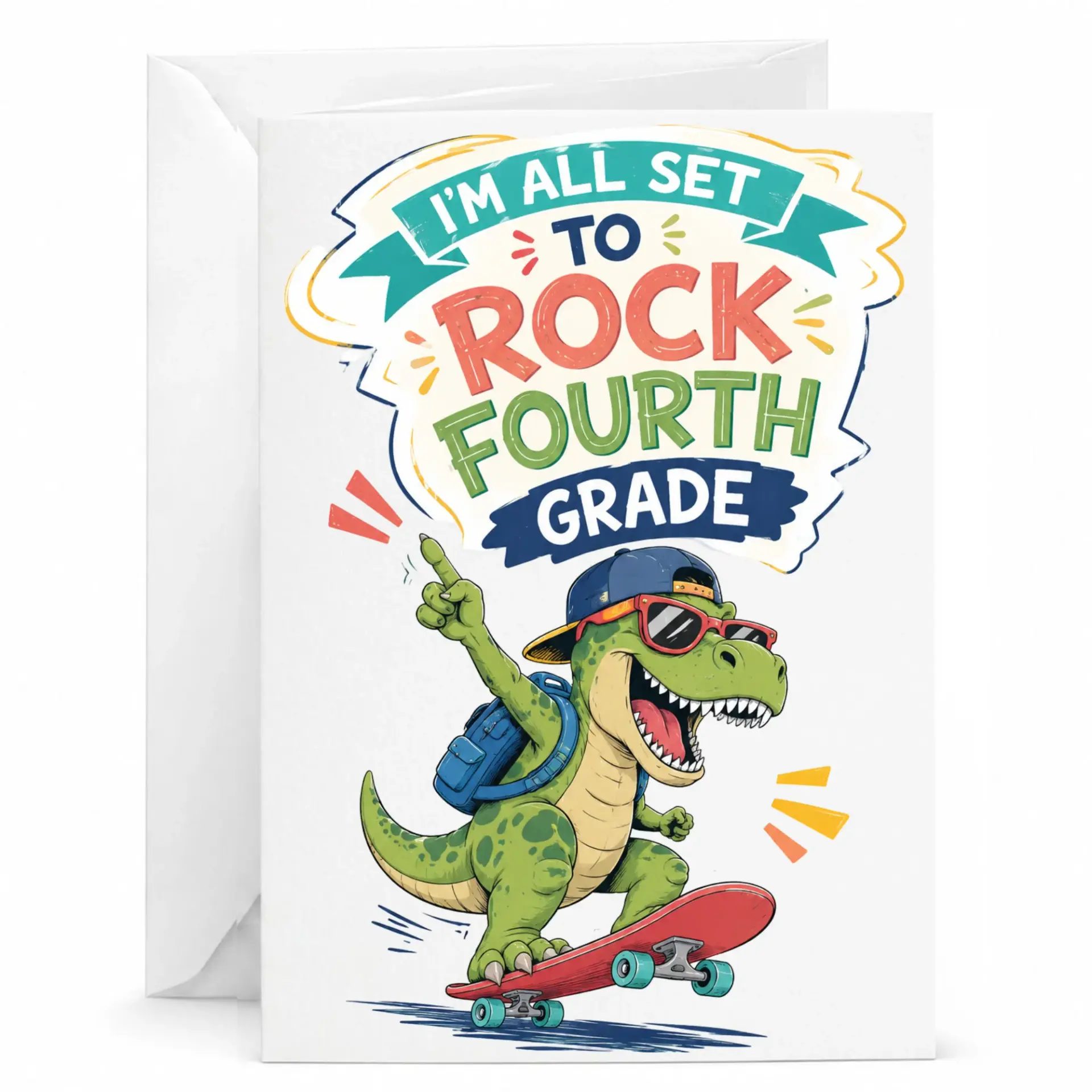 Funny Greeting Card Featuring a Cool Dinosaur on a Skateboard for Academic Milestone and Achievements