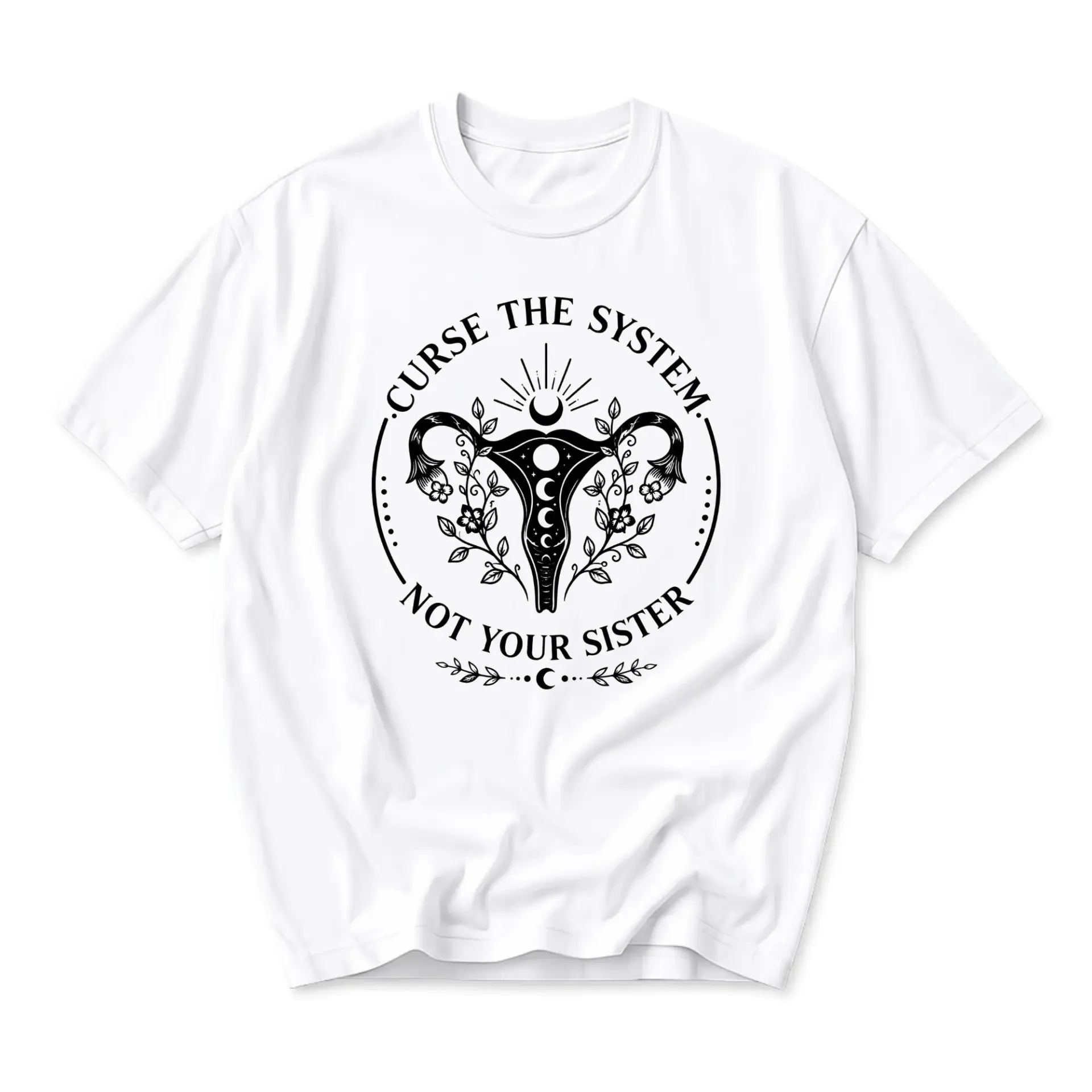 Graphic Tee Curse the System Not Your Sister Shirt Celestial Floral Anatomy Illustration Unisex Casual Cotton Top