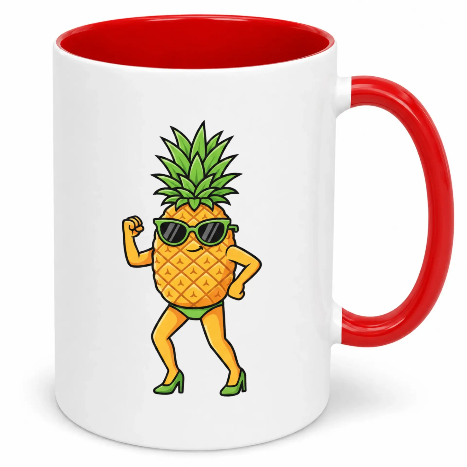 Funny Pineapple Dancing in Sunglasses Bikini and Heels Ceramic Coffee Mug, Tropical Summer Beach Party Themed Beverage Cup for Office or Home