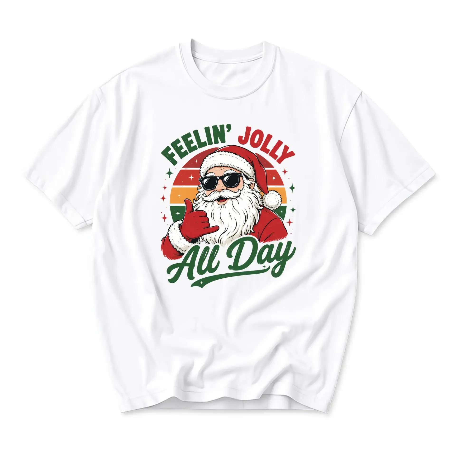 Graphic Tee Feelin Jolly All Day Funny Holiday Shirt Unisex Casual Short Sleeve Cotton Blend Crew Neck Apparel
