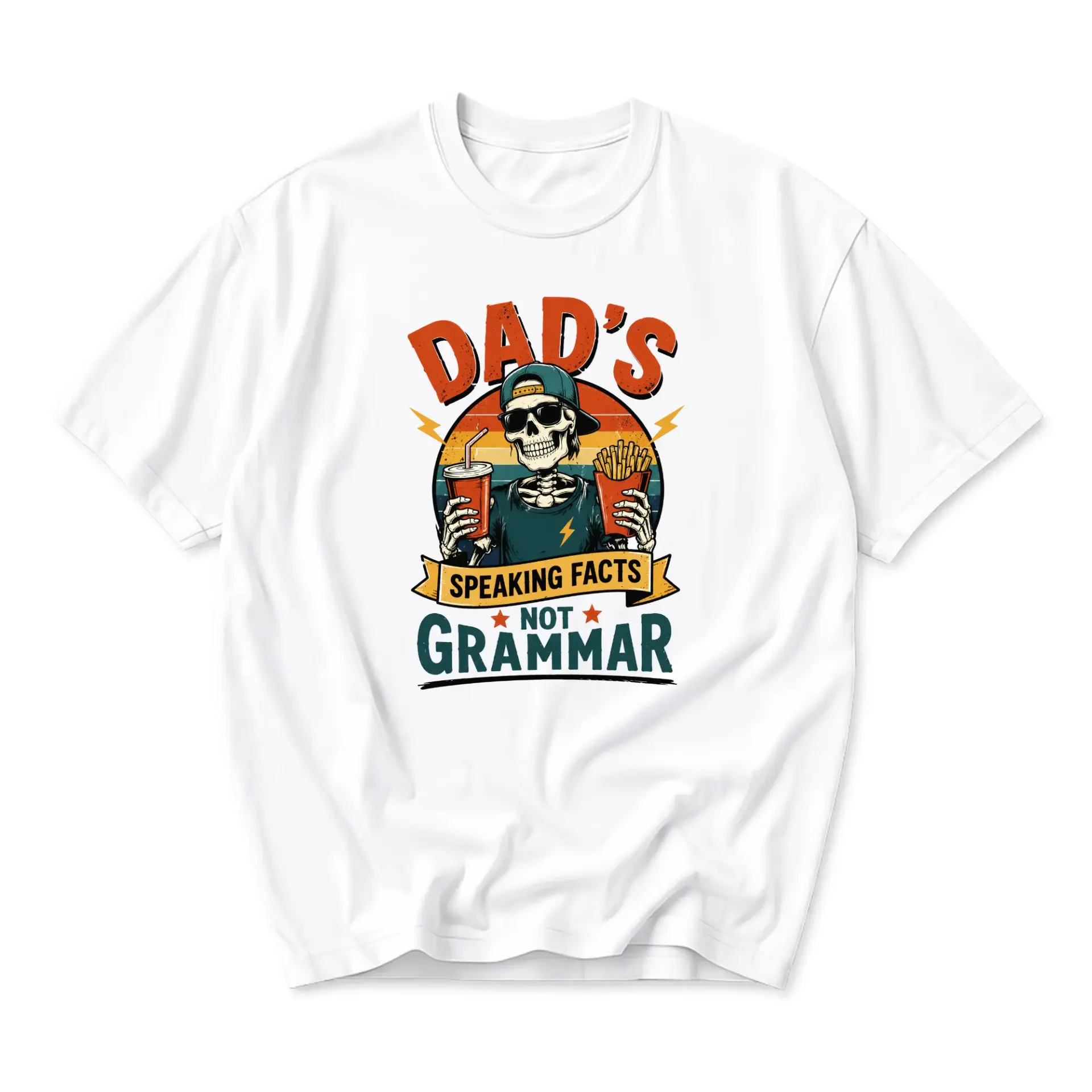 Funny Shirt Dad's Speaking Facts Not Grammar Graphic Tee Unisex Casual Crew Neck Comfortable Cotton Blend Top