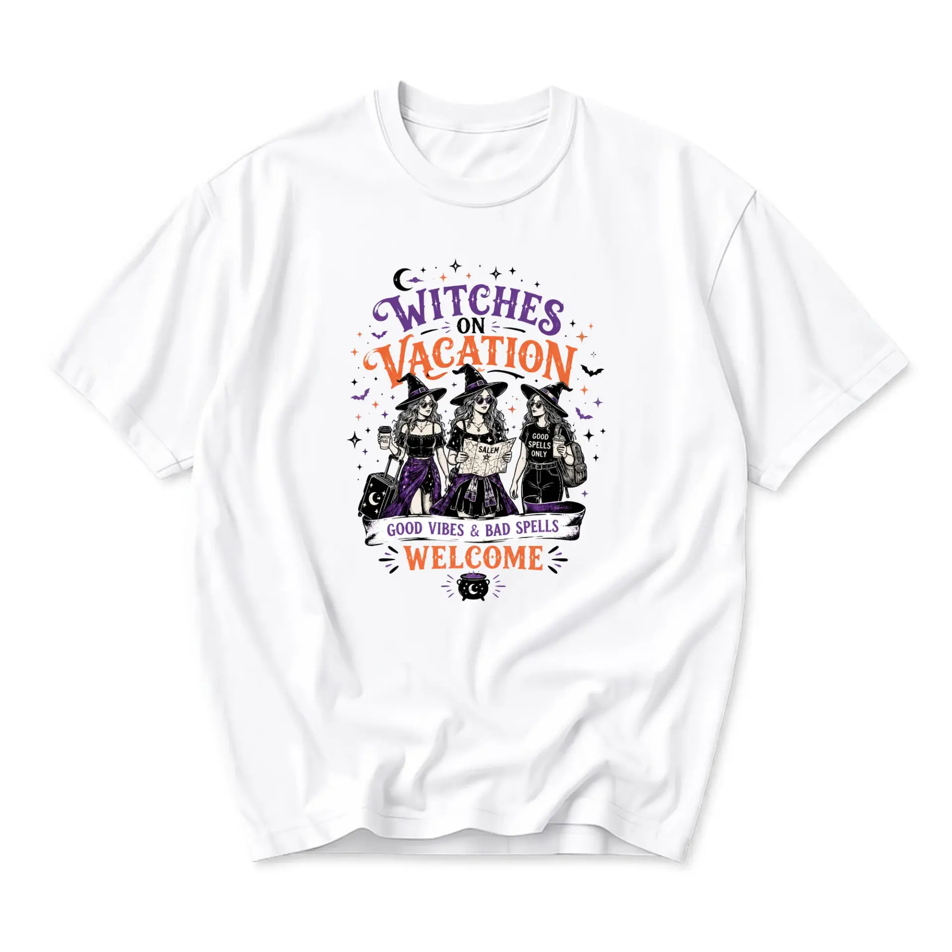 Graphic Tee Witches on Vacation Shirt Funny Humor Apparel for Women and Men Unisex Casual Short Sleeve Crew Neck Top