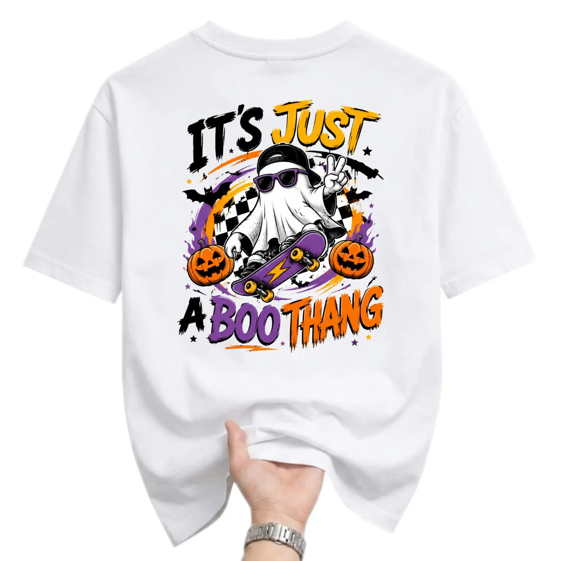 Funny Shirt It's Just a Boo Thang Ghost Skateboard Graphic Tee Unisex Crew Neck Casual Everyday Wear Soft Cotton Top