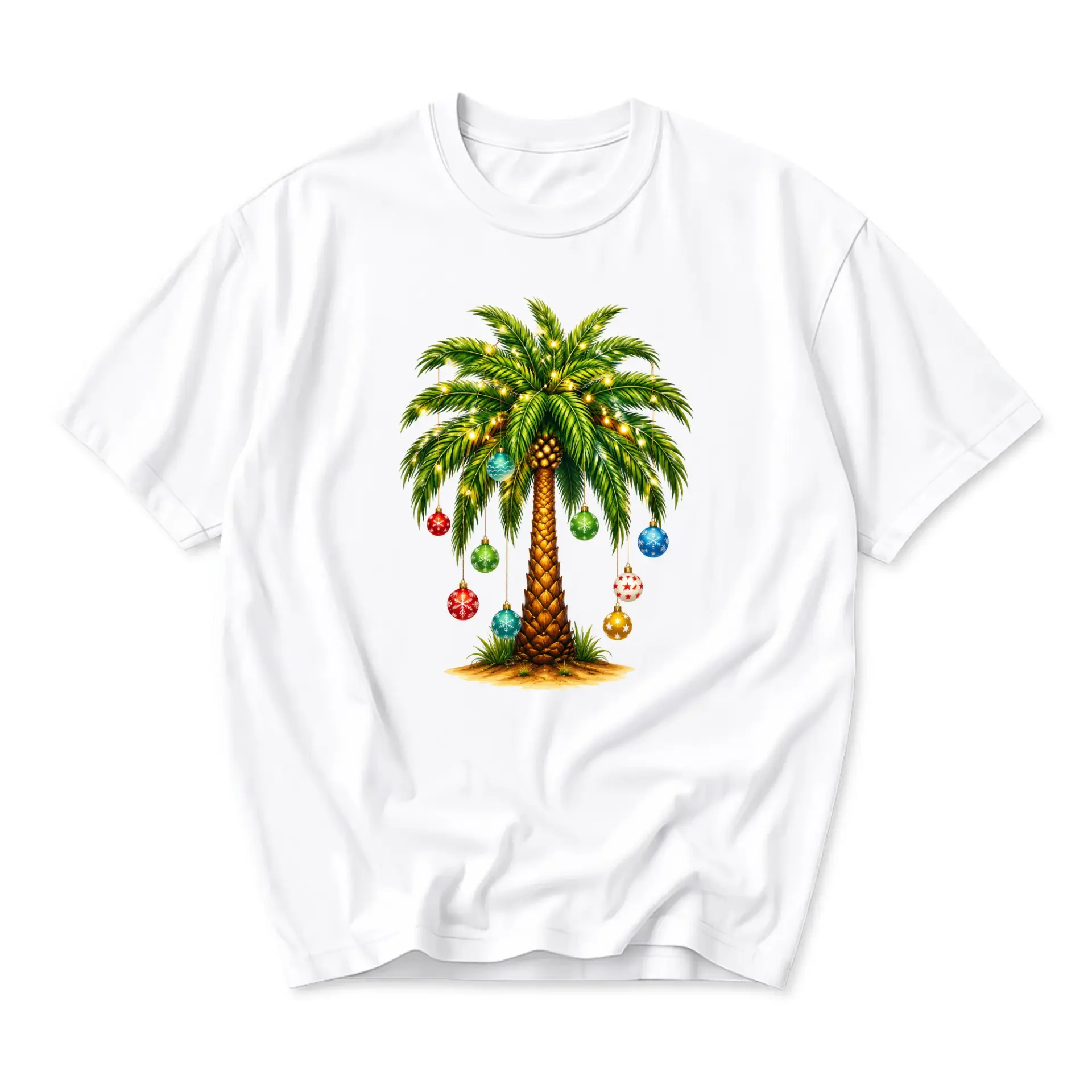 Graphic Tee Tropical Christmas Tree Shirt Festive Holiday Season Apparel