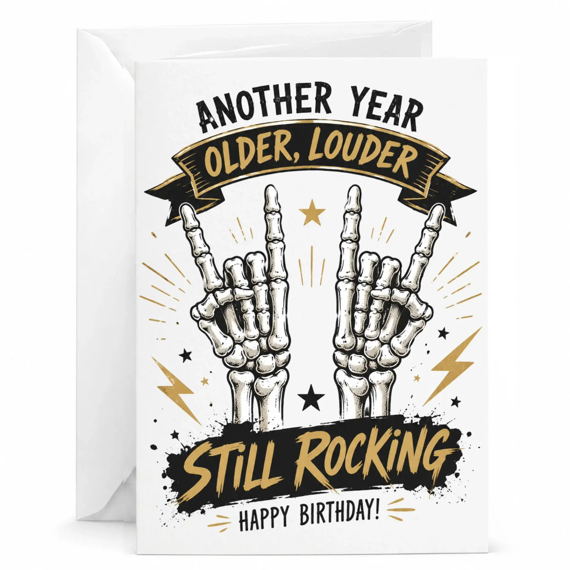 Funny Birthday Card Another Year Older Louder Still Rocking Greeting with Envelope for Music Lovers and Friends