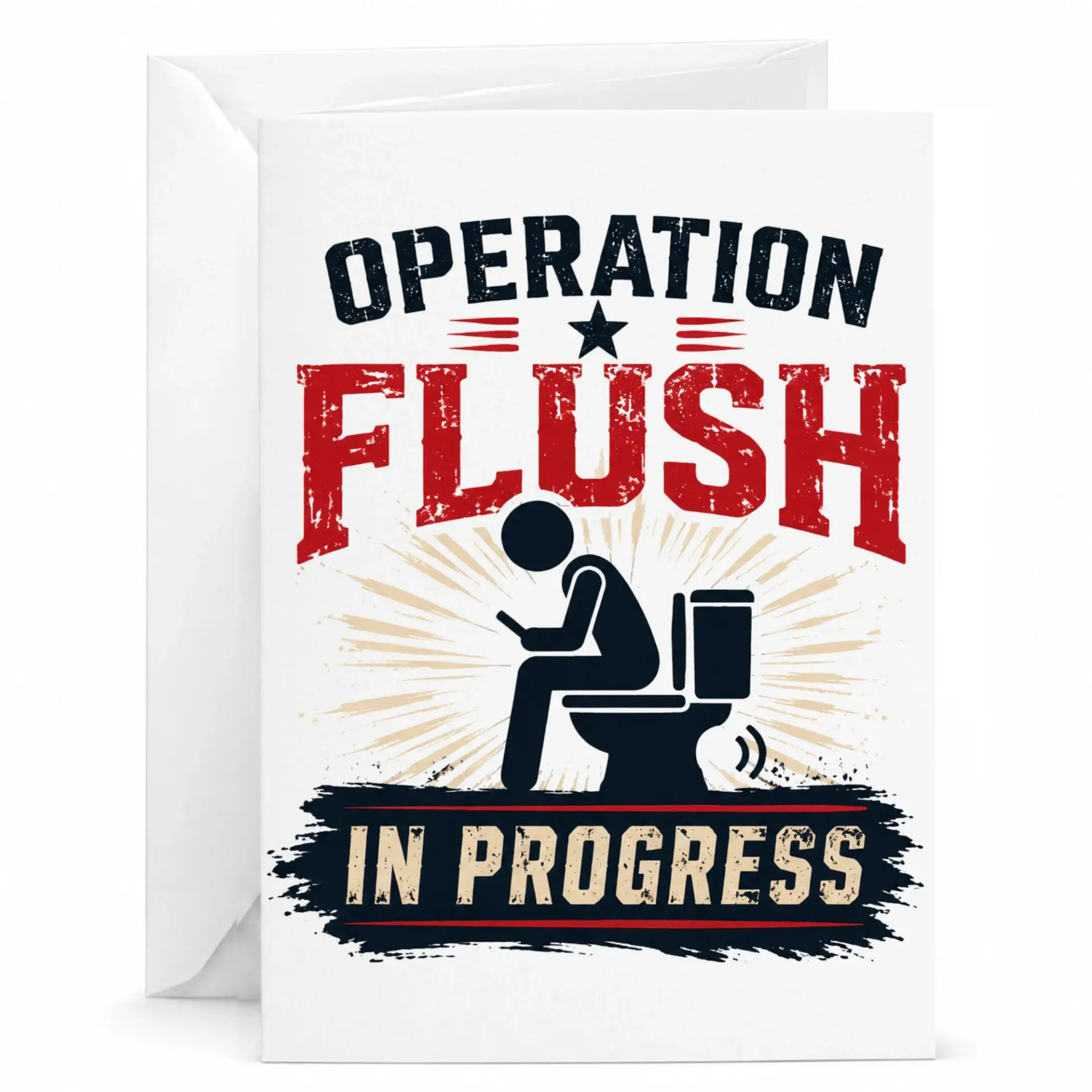 Funny Greeting Card Operation Flush in Progress Humorous Bathroom Themed Note Card for Friends and Family