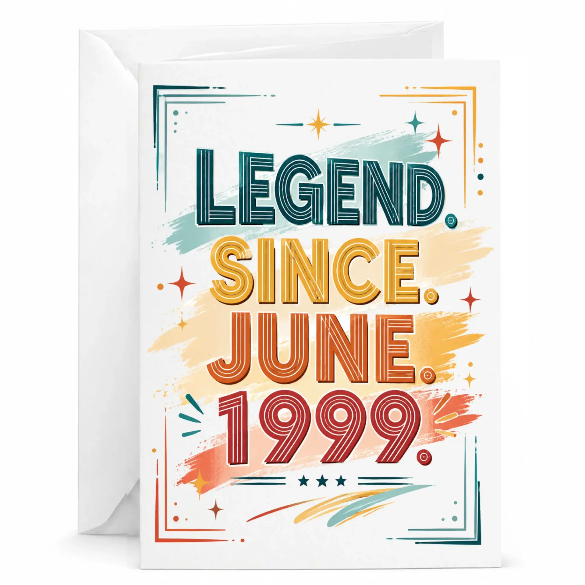 Birthday Card Legend Since June 1999 Vintage Style Retro Greeting Card for Milestone Celebration with Matching Envelope