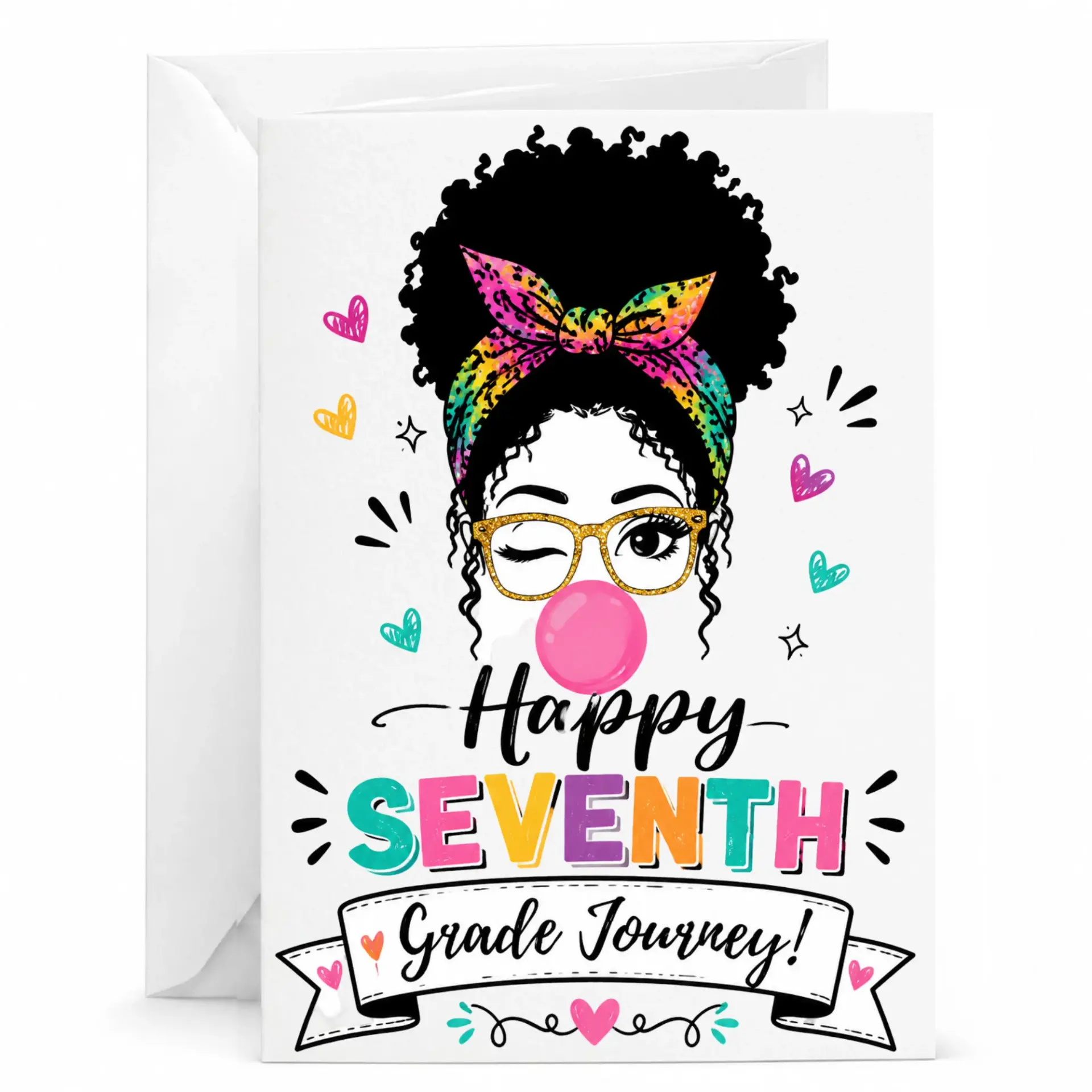 Birthday Card Celebrating a Milestone Seventh with Colorful Graphic and Fun Retro Bubblegum Design