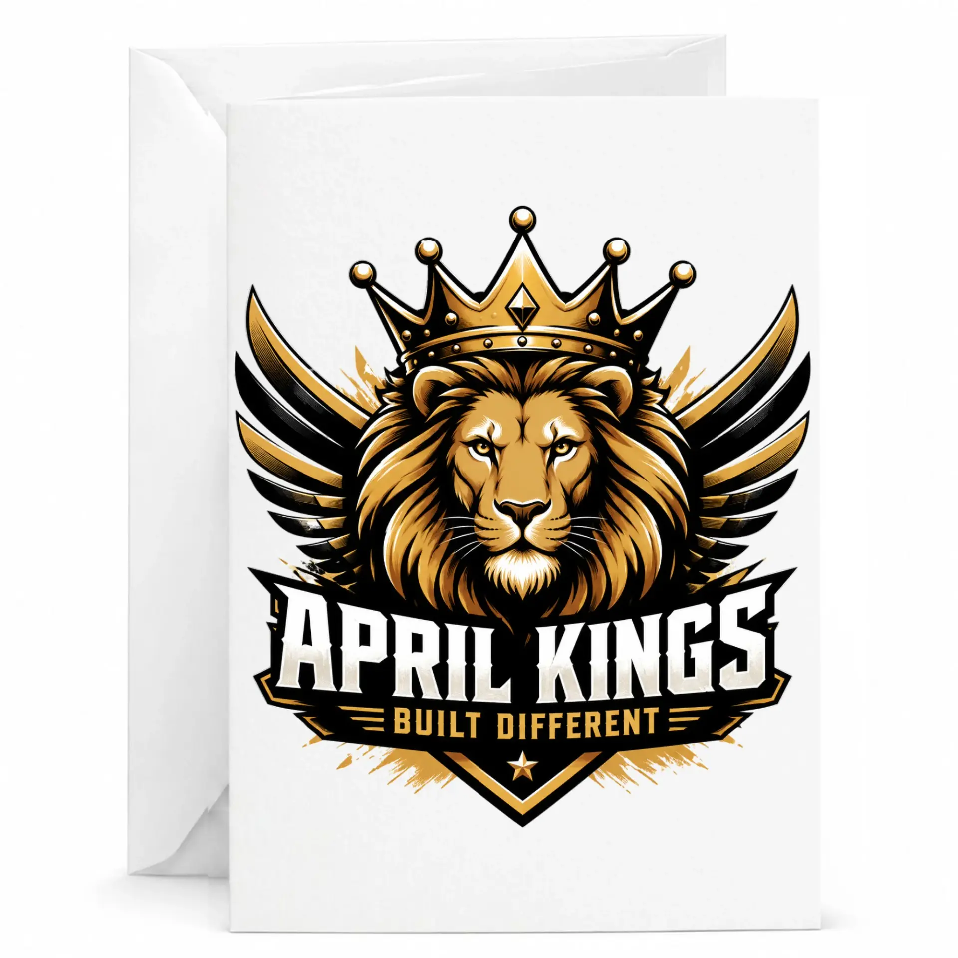 Greeting Card April Kings Lion Crown Design Heavyweight Stationery for Birthday Anniversary Congratulations Celebration