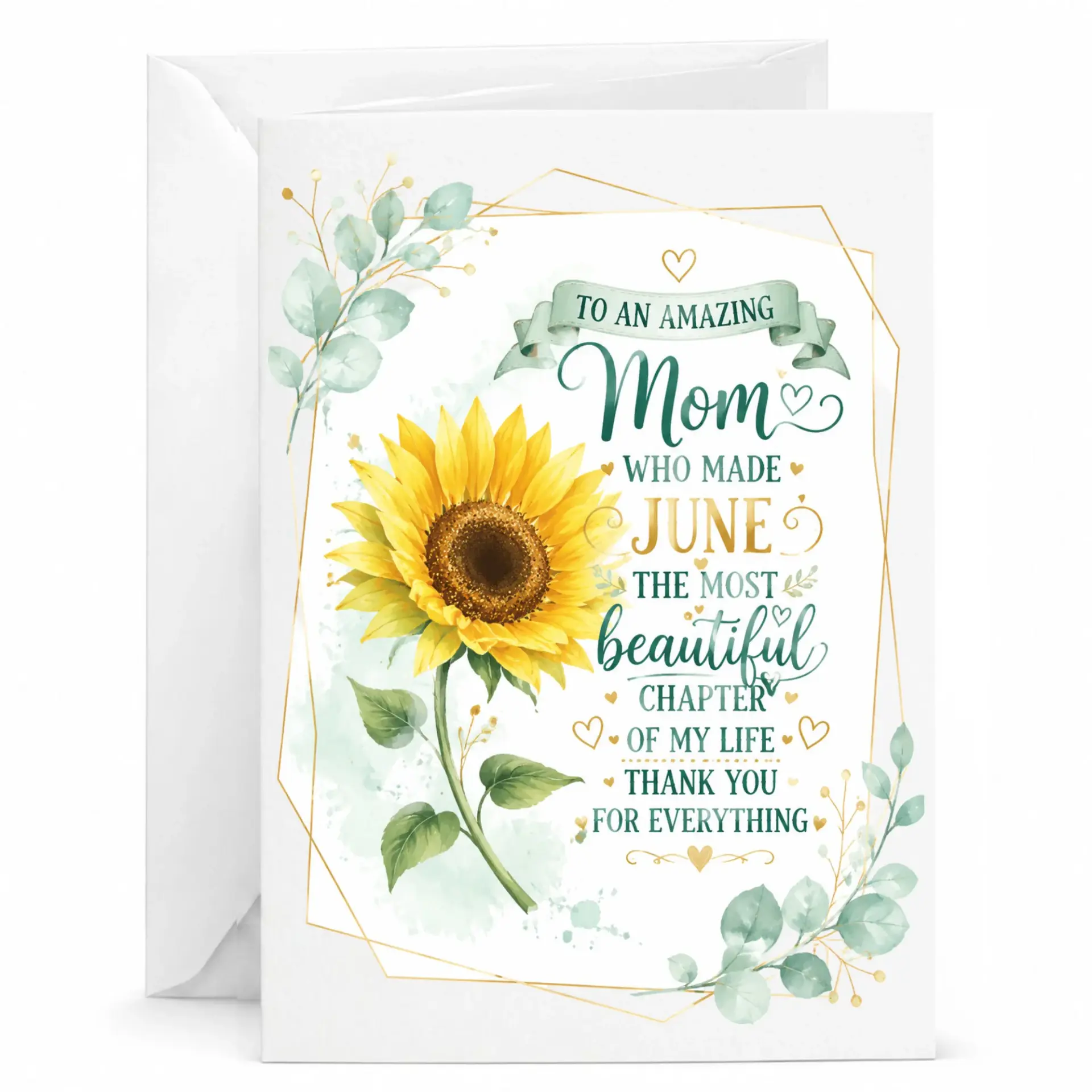 Sunflower Greeting Card for Mom Floral Appreciation Note with Matching Envelope 5x7 Inches for Special Occasions